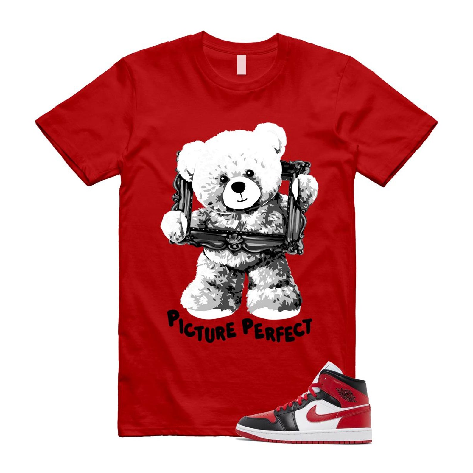 1 Alternate Bred Toe Gym Red Black White Mid T Shirt Match PIC ,BQ6472-079 T-Shirt, Sneaker Match Tee