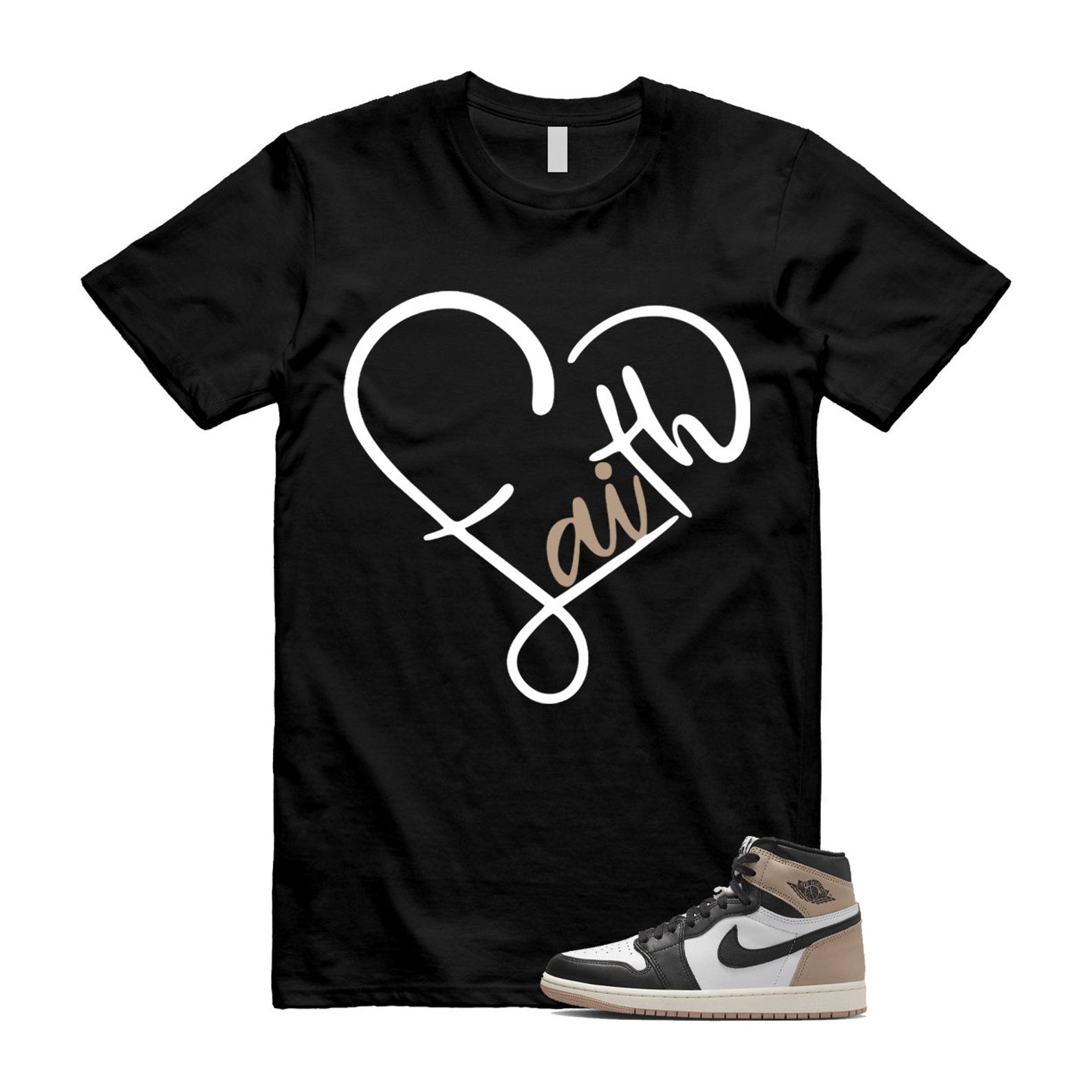 1 Latte High OG Legend Medium Brown White Sail Black T Shirt Match FAITH, FD2597-021 T-Shirt, Sneaker Match Tee