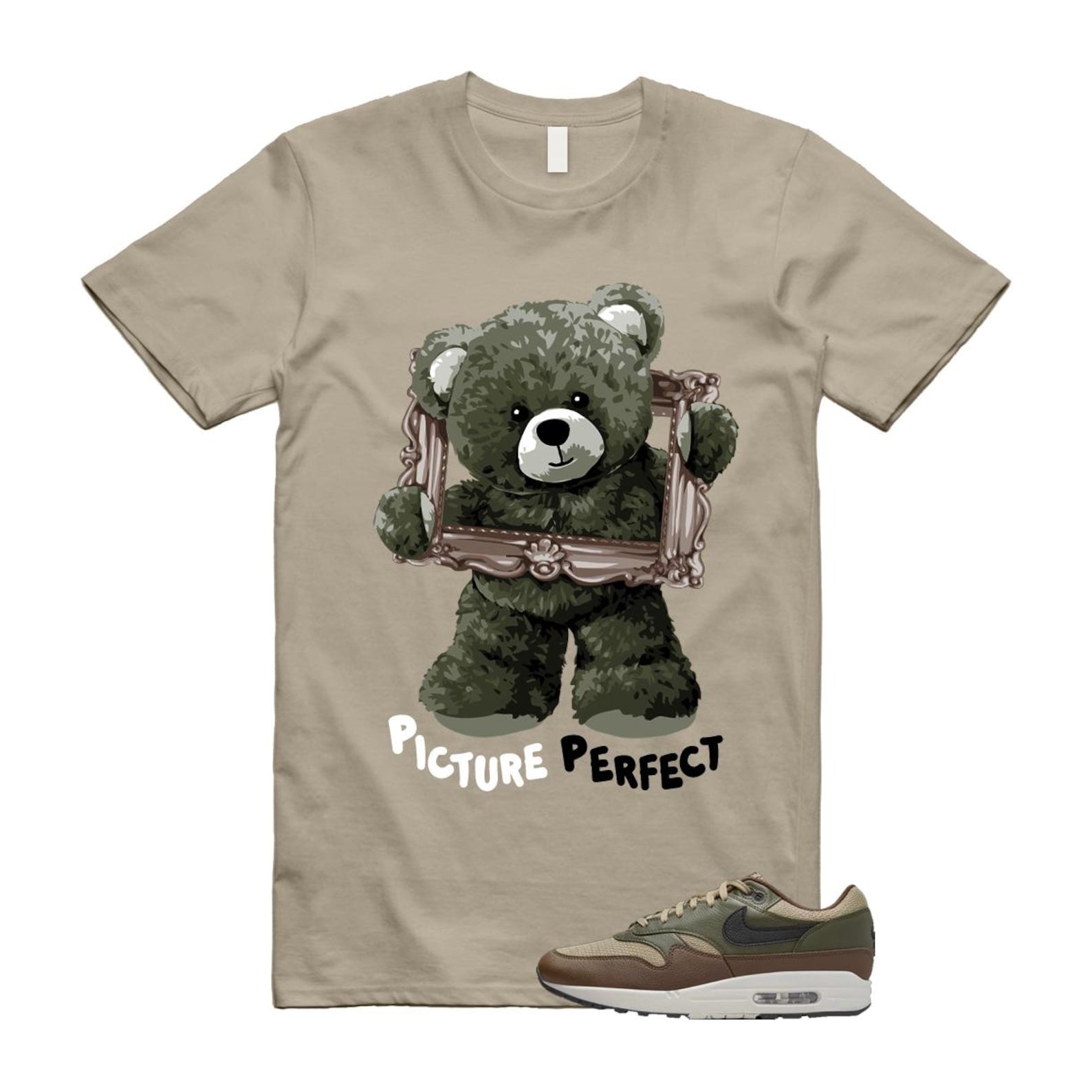 Air Max 1 Essential Premium Cargo Khaki Neutral Olive Cacao Wow T Shirt Match PIC T-Shirt, Sneaker Match Tee