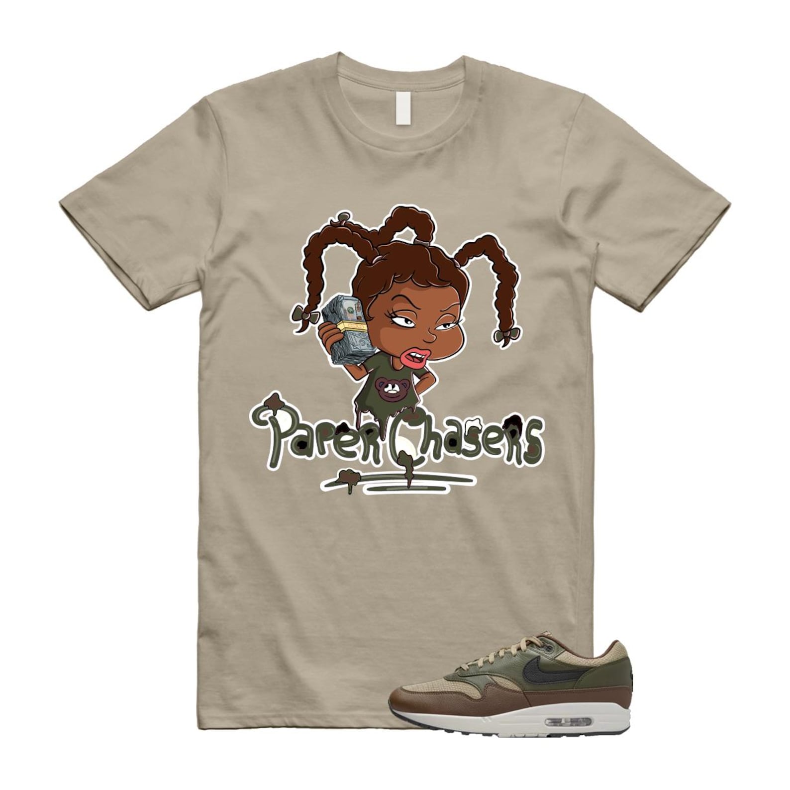 Air Max 1 Essential Premium Cargo Khaki Neutral Olive Cacao Wow T Shirt Match PC T-Shirt, Sneaker Match Tee