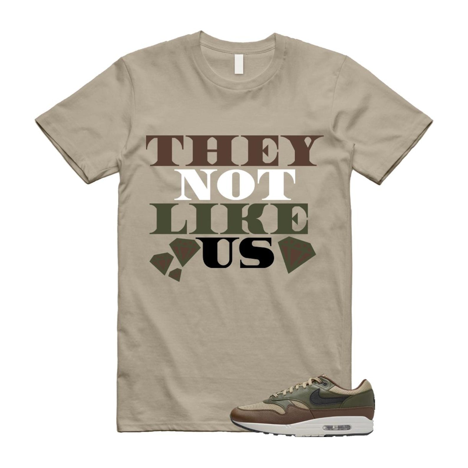 Air Max 1 Essential Premium Cargo Khaki Neutral Olive Cacao Wow T Shirt Match US2 T-Shirt, Sneaker Match Tee