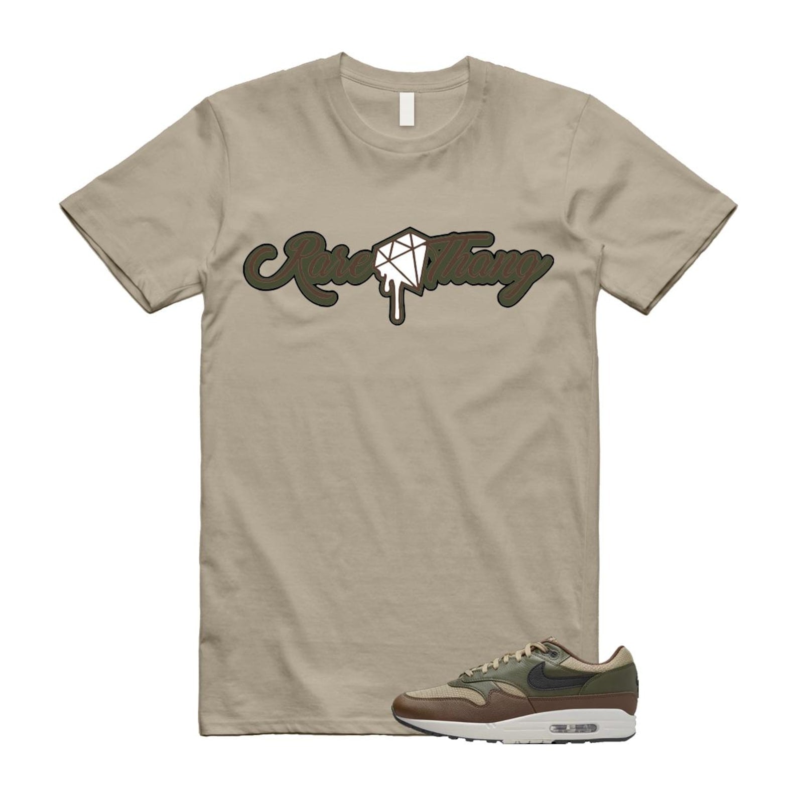 Air Max 1 Essential Premium Cargo Khaki Neutral Olive Cacao Wow T Shirt Match RARE T-Shirt, Sneaker Match Tee