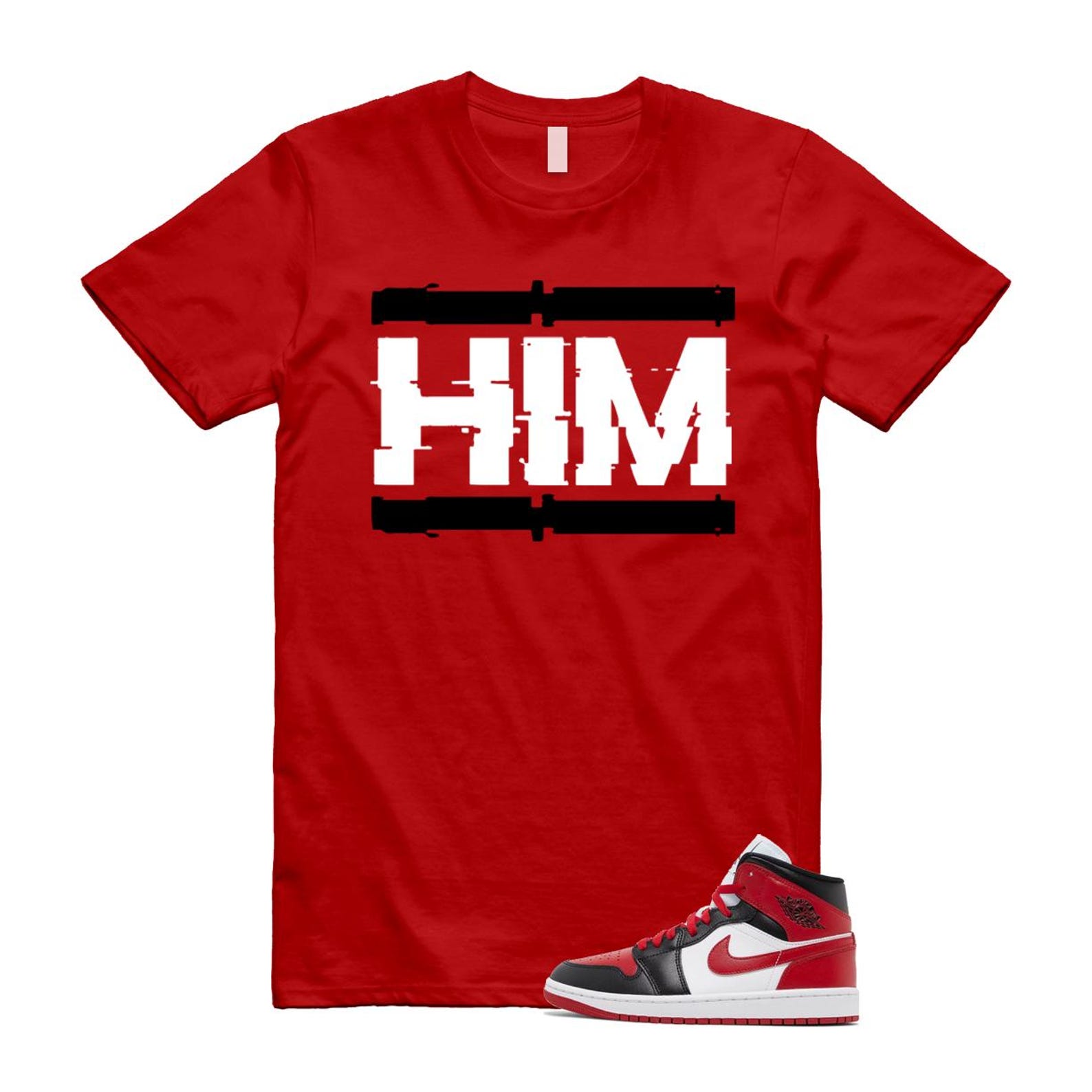 1 Alternate Bred Toe Gym Red Black White Mid T Shirt Match HIM ,BQ6472-079 T-Shirt, Sneaker Match Tee