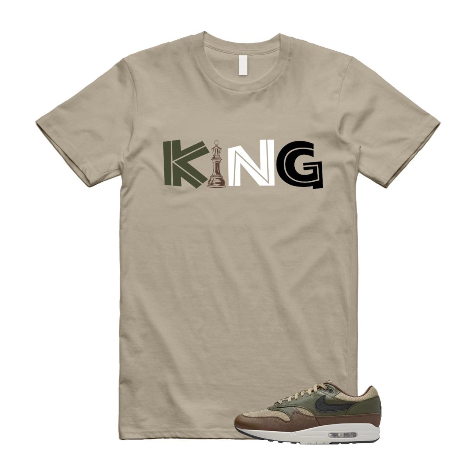 Air Max 1 Essential Premium Cargo Khaki Neutral Olive Cacao Wow T Shirt Match KING T-Shirt, Sneaker Match Tee