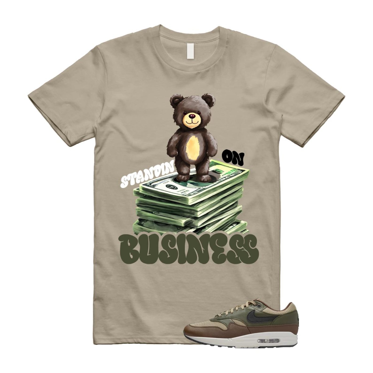 Air Max 1 Essential Premium Cargo Khaki Neutral Olive Cacao Wow T Shirt Match SB2 T-Shirt, Sneaker Match Tee