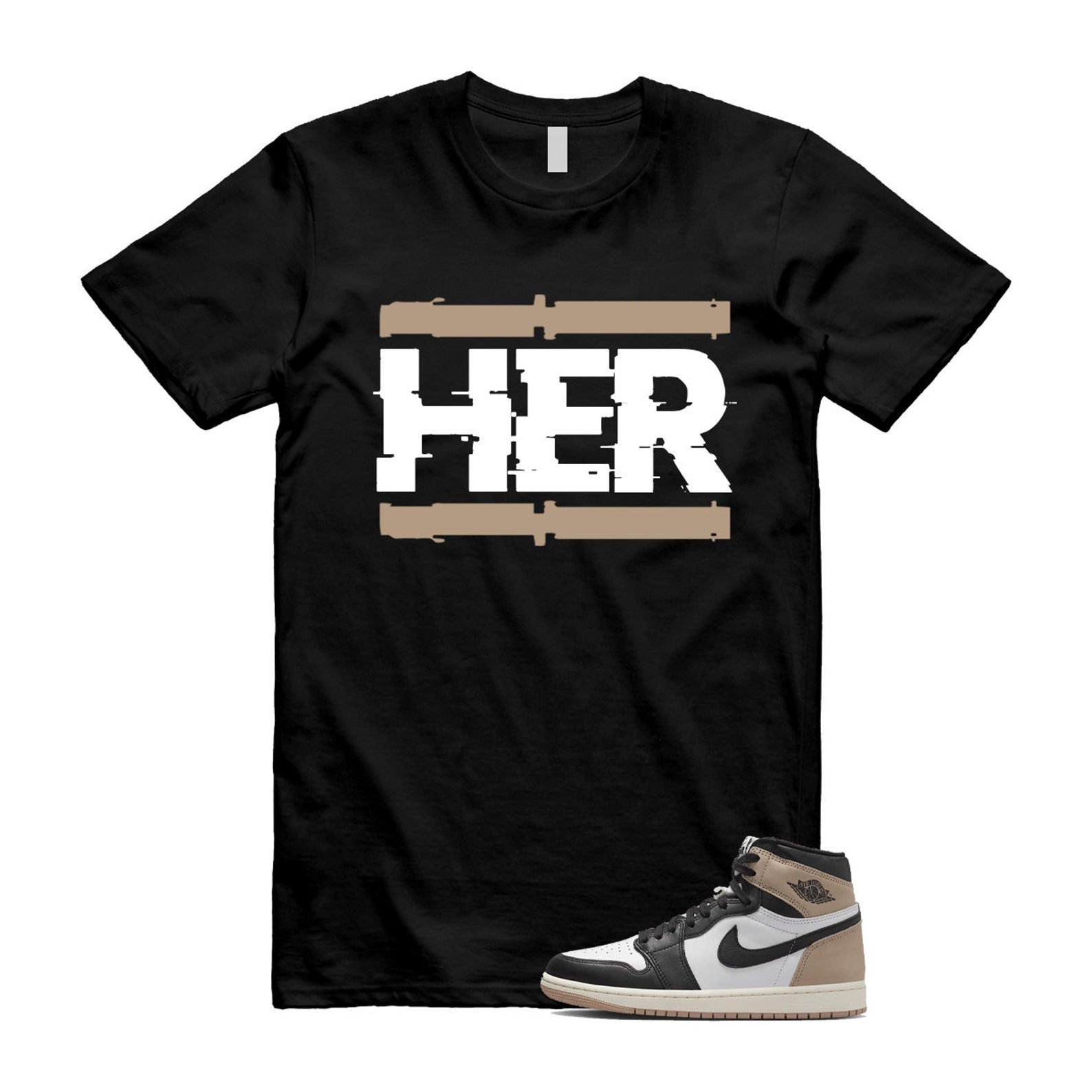 1 Latte High OG Legend Medium Brown White Sail Black T Shirt Match HER, FD2597-021 T-Shirt, Sneaker Match Tee