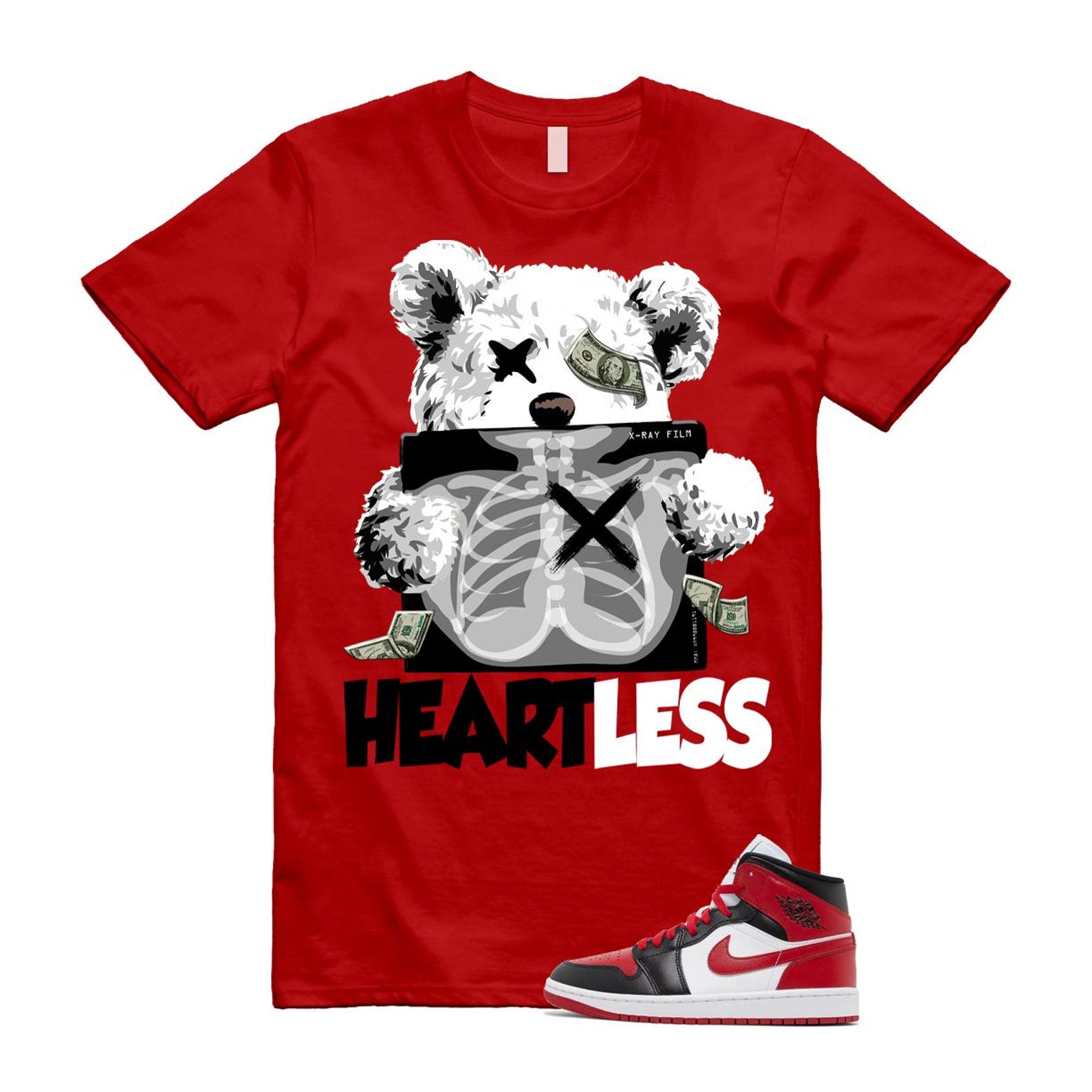 1 Alternate Bred Toe Gym Red Black White Mid T Shirt Match HEART ,BQ6472-079 T-Shirt, Sneaker Match Tee