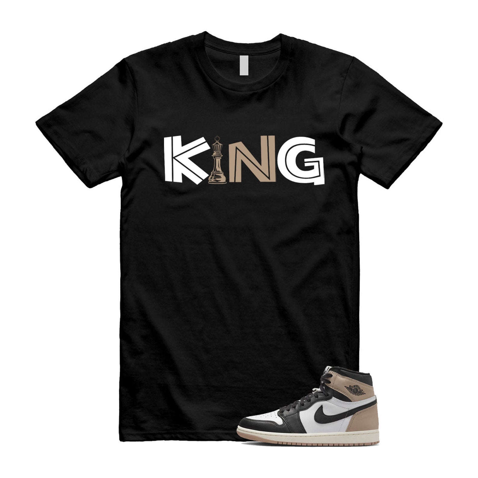 1 Latte High OG Legend Medium Brown White Sail Black T Shirt Match KING, FD2597-021 T-Shirt, Sneaker Match Tee