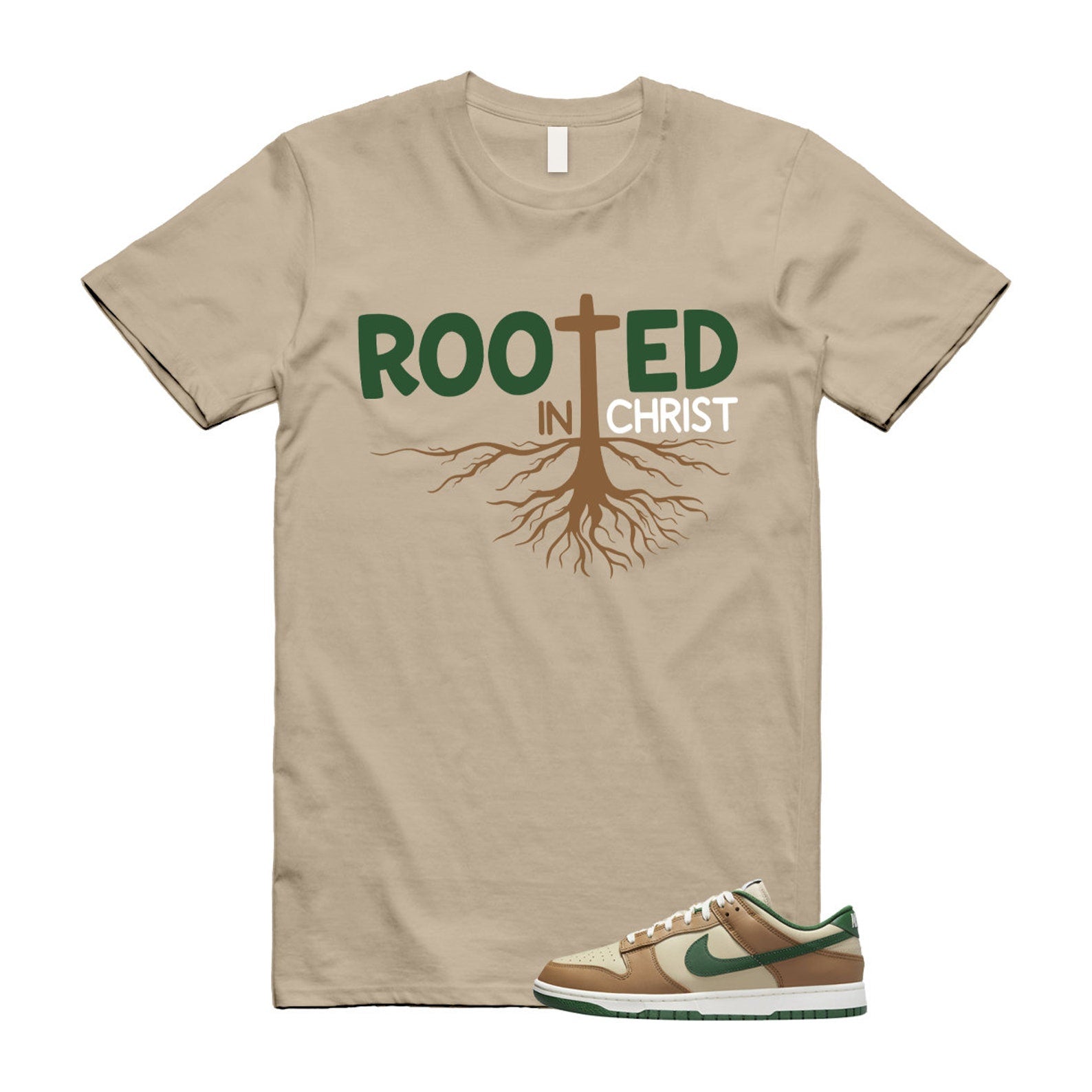 Dunk Tan Retro Rattan Gorge Green Sail Dark Driftwood Low T Shirt Match ROOTED T-Shirt, Sneaker Match Tee
