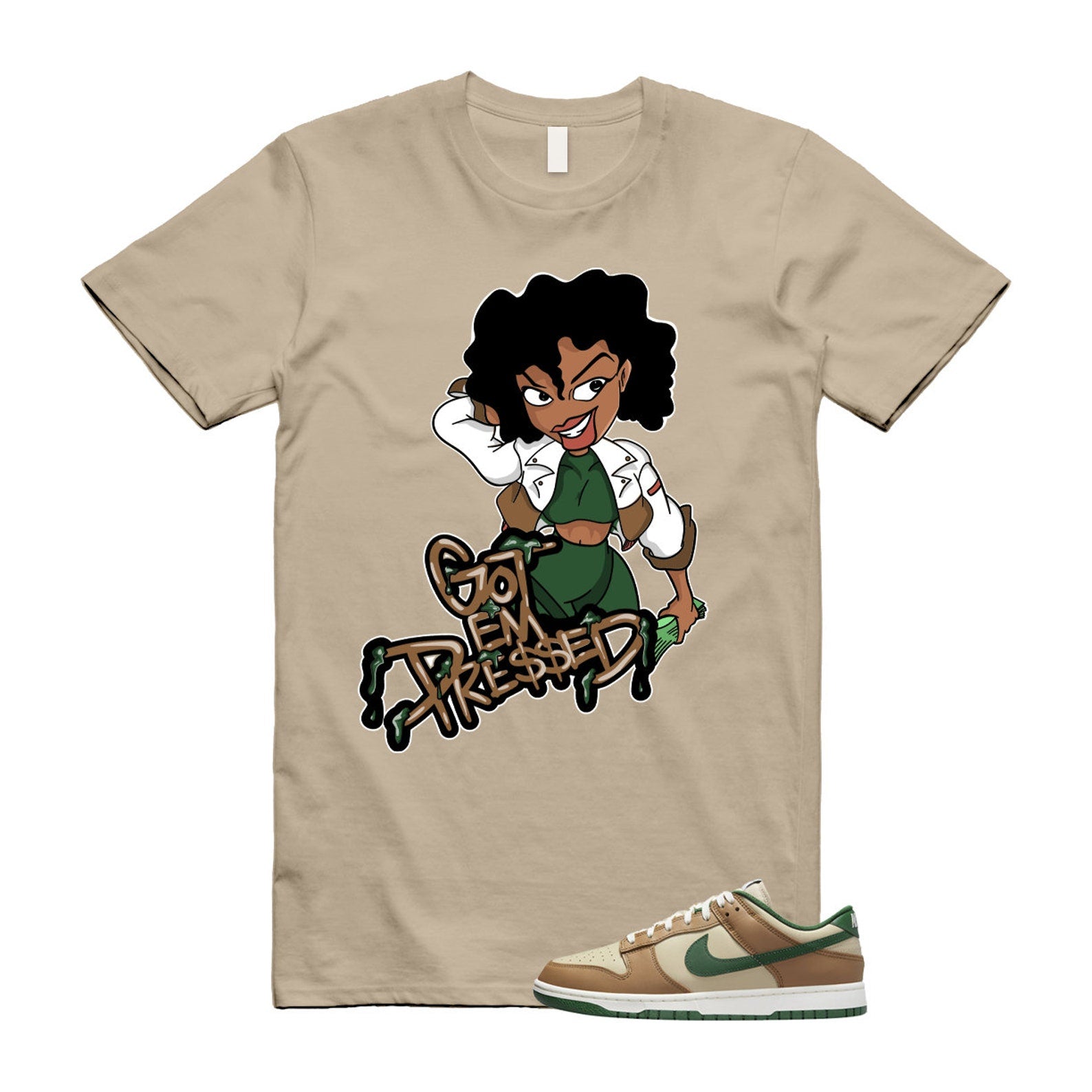 Dunk Tan Retro Rattan Gorge Green Sail Dark Driftwood Low T Shirt Match PRESSED T-Shirt, Sneaker Match Tee