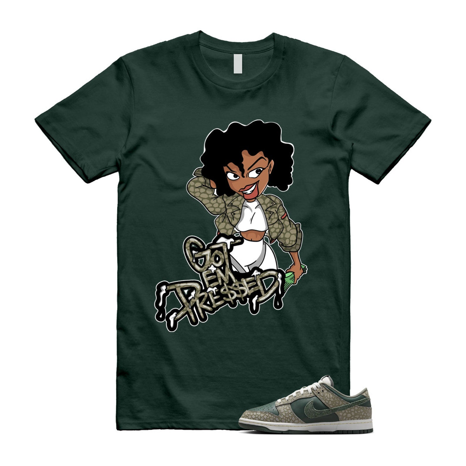 Dunk Urban Landscape 2.0 Low PRM Dark Stucco Vintage Green Summit White Alabaster T Shirt Match PRESSED T-Shirt, Sneaker Match Tee