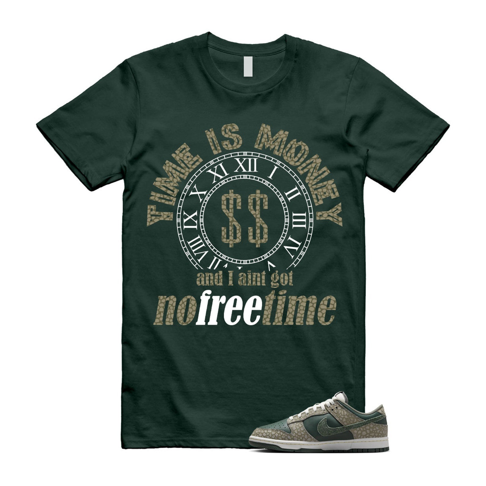 Dunk Urban Landscape 2.0 Low PRM Dark Stucco Vintage Green Summit White Alabaster T Shirt Match FREE TIME T-Shirt, Sneaker Match Tee