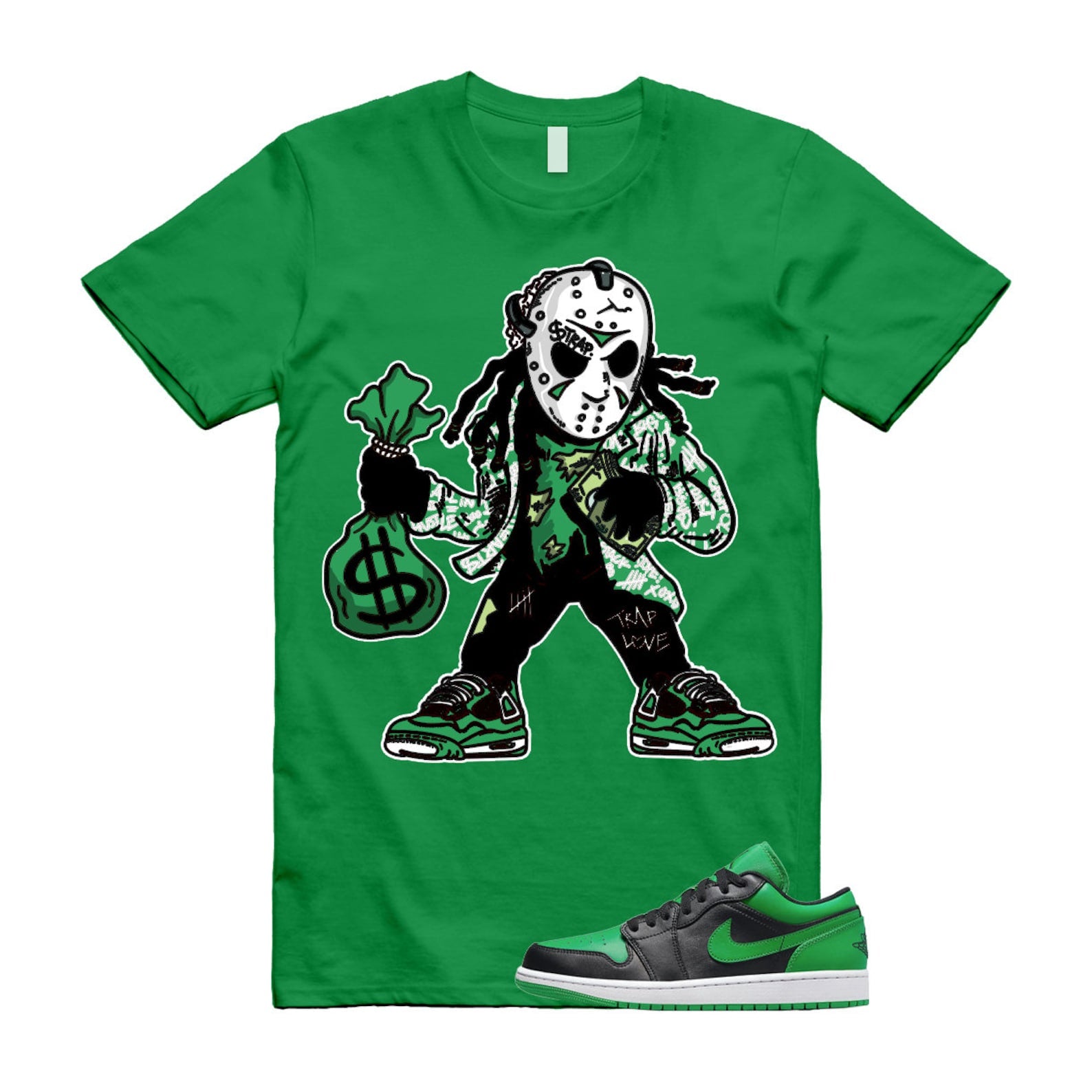 JASON T Shirt to match Air J 1 Low Lucky Green Black White T-Shirt, Sneaker Match Tee