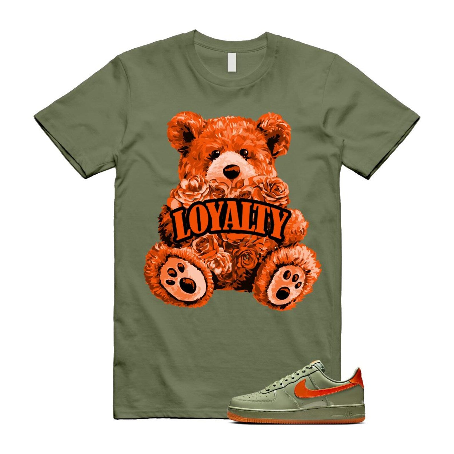 Air Force 1 Wet Putty 2.0 Low '07 Premium Oil Green Safety Orange T Shirt Match LYLTY T-Shirt, Sneaker Match Tee