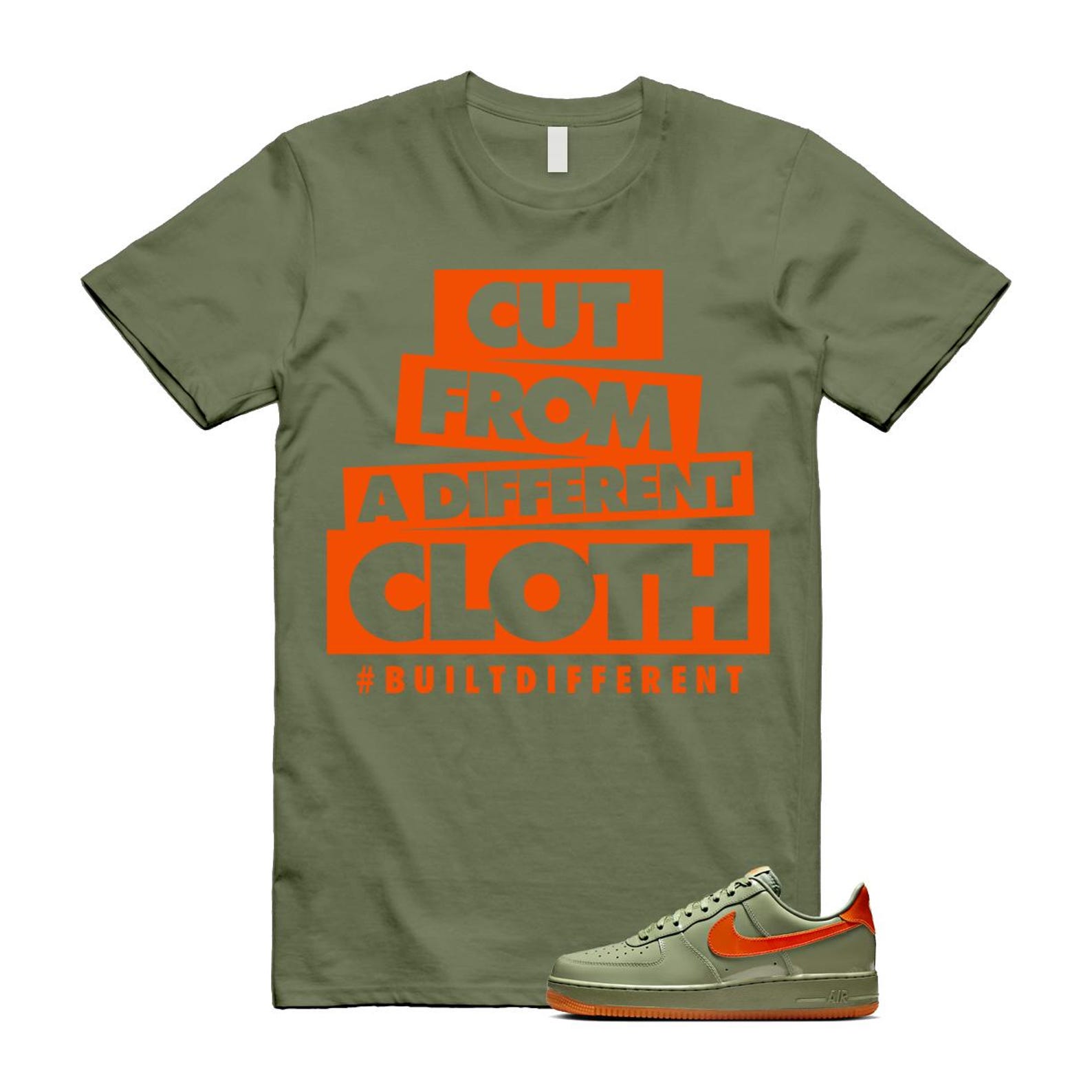 Air Force 1 Wet Putty 2.0 Low '07 Premium Oil Green Safety Orange T Shirt Match CLOTH T-Shirt, Sneaker Match Tee