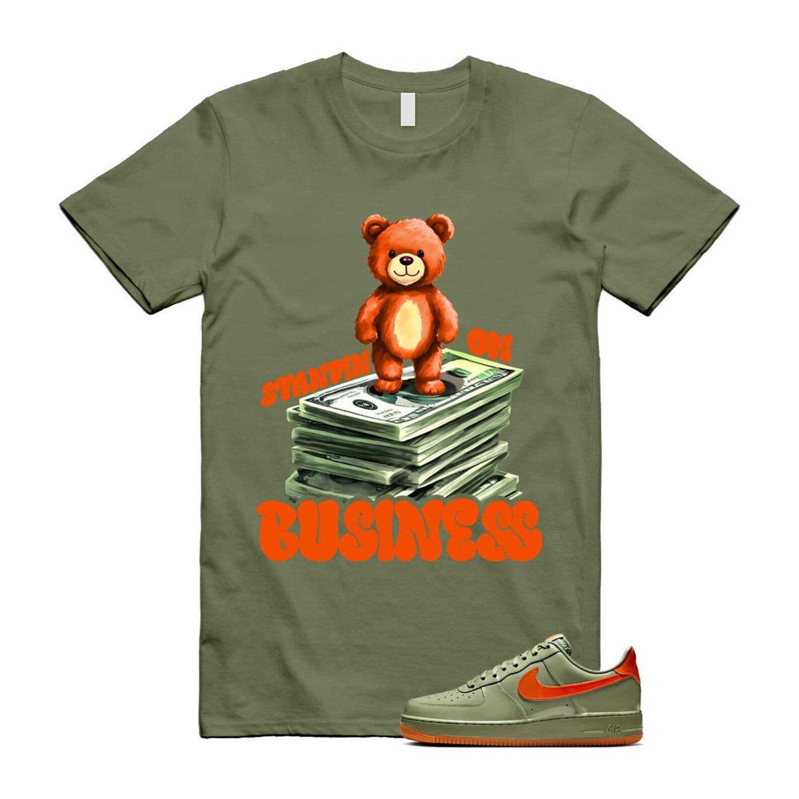 Air Force 1 Wet Putty 2.0 Low '07 Premium Oil Green Safety Orange T Shirt Match SB2 T-Shirt, Sneaker Match Tee