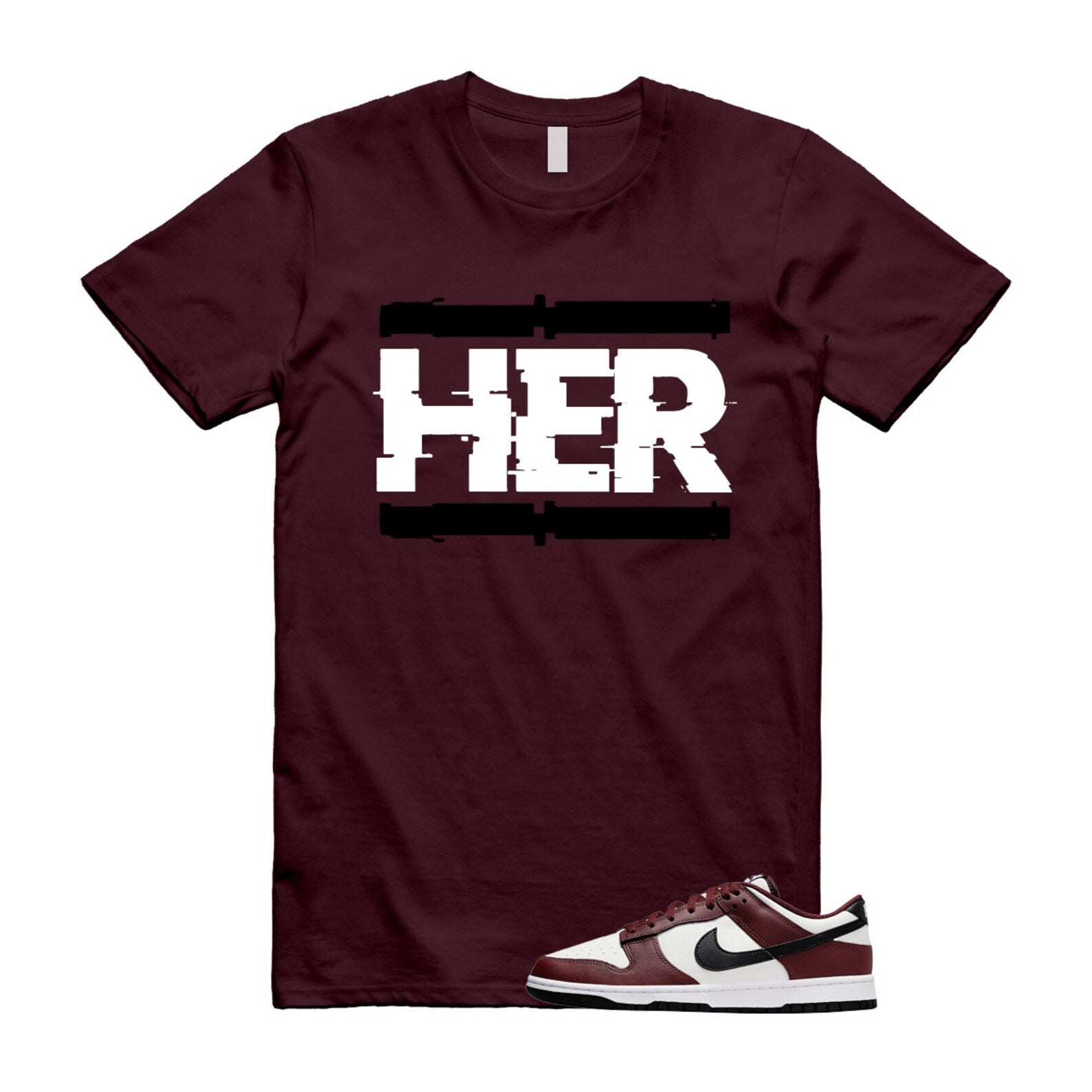 Dunk Dark Team Red Black Low Summit White T Shirt Match HER T-Shirt, Sneaker Match Tee