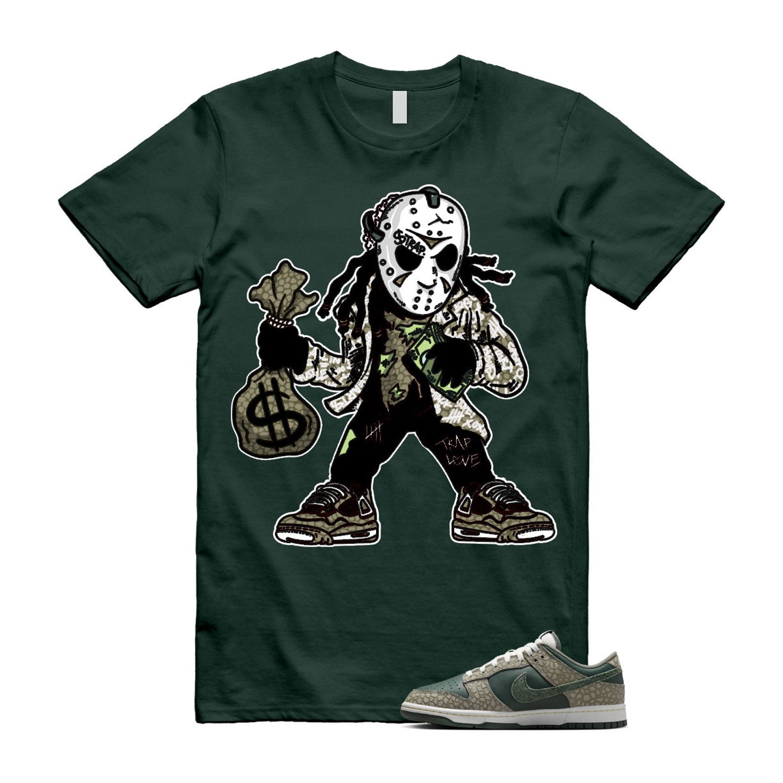 Dunk Urban Landscape 2.0 Low PRM Dark Stucco Vintage Green Summit White Alabaster T Shirt Match JASON T-Shirt, Sneaker Match Tee