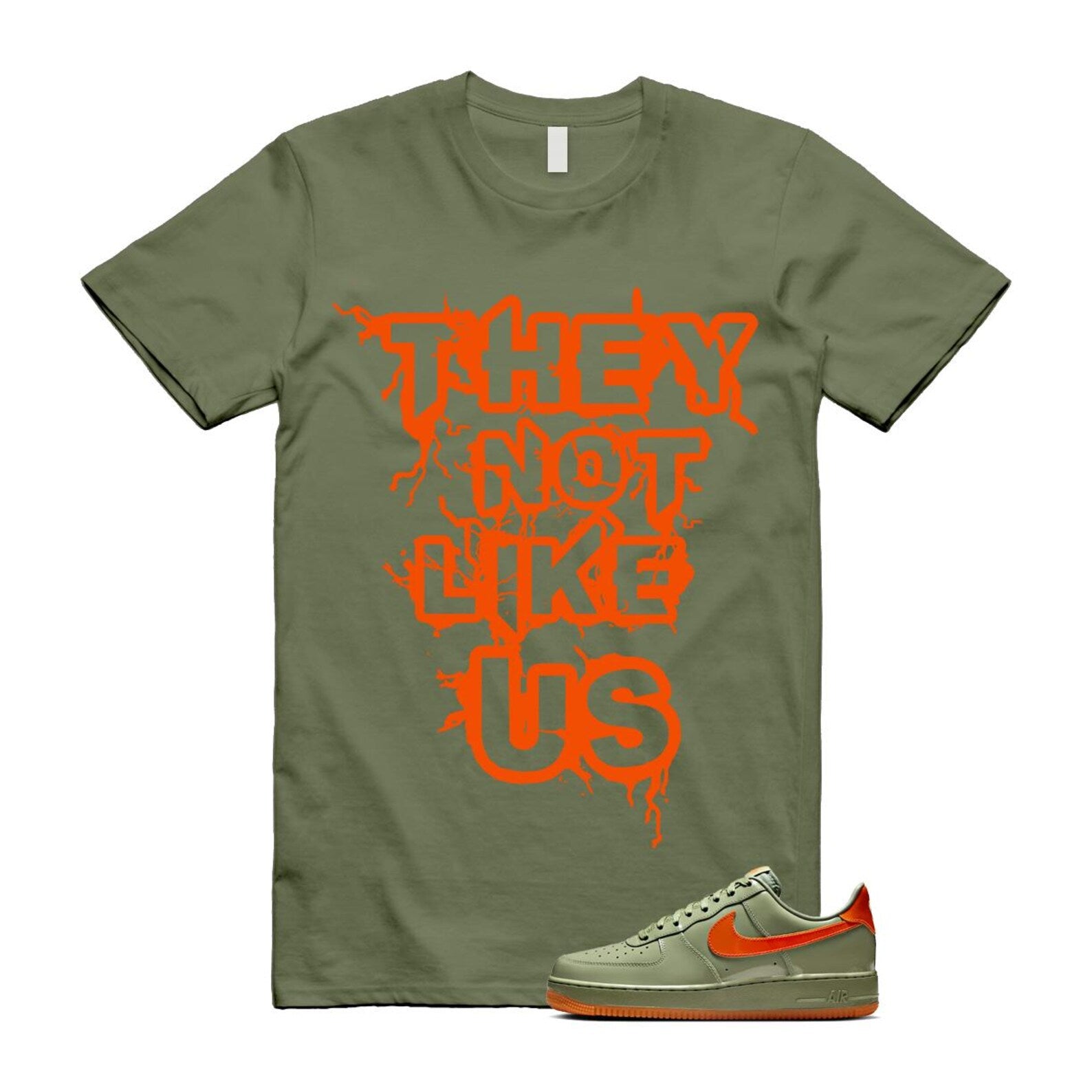 Air Force 1 Wet Putty 2.0 Low '07 Premium Oil Green Safety Orange T Shirt Match US T-Shirt, Sneaker Match Tee
