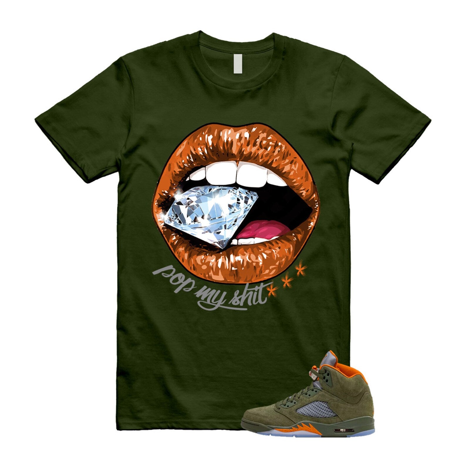5 Olive Army Solar Orange Black Retro T Shirt Match POP T-Shirt, Sneaker Match Tee