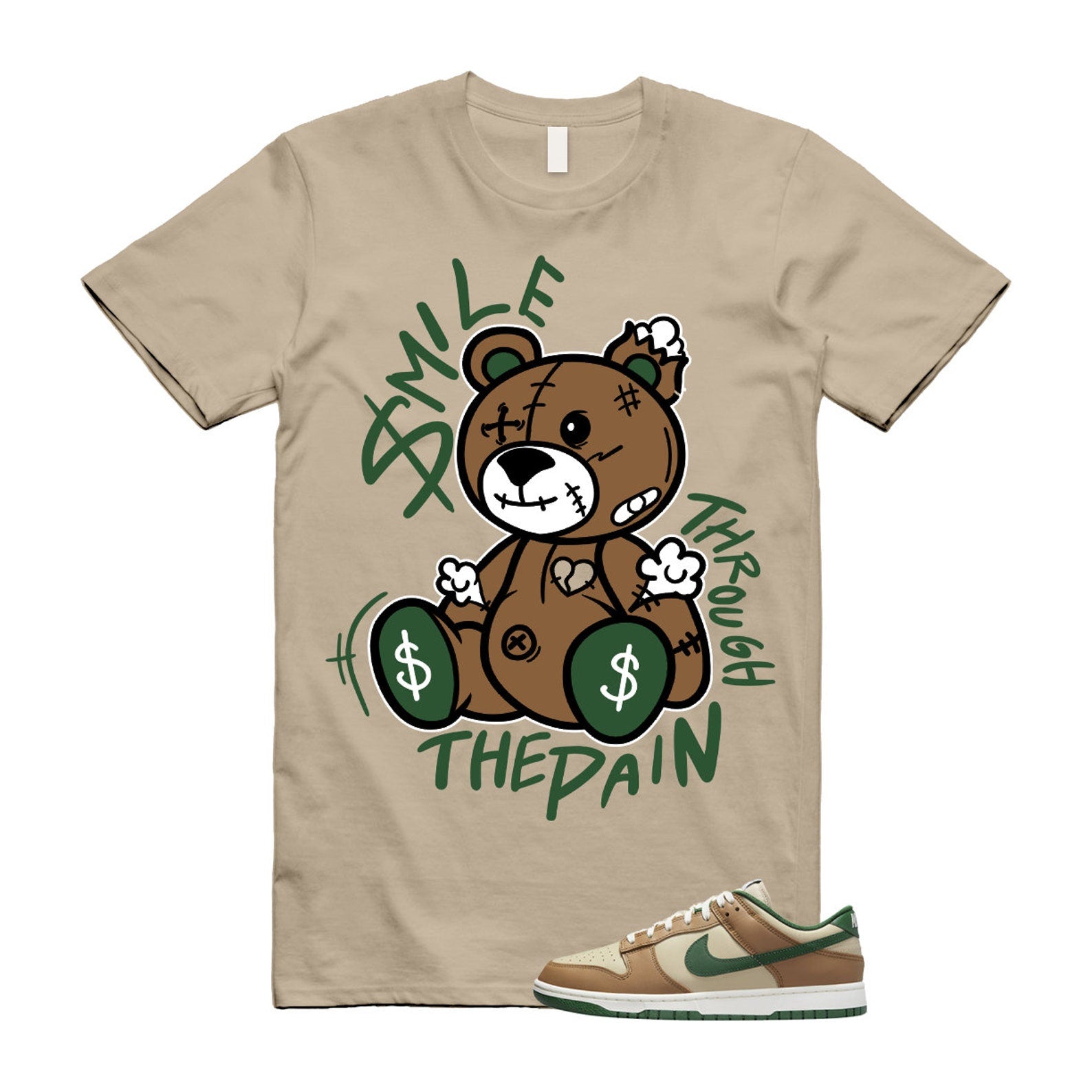 Dunk Tan Retro Rattan Gorge Green Sail Dark Driftwood Low T Shirt Match Smile Through The Pain T-Shirt, Sneaker Match Tee