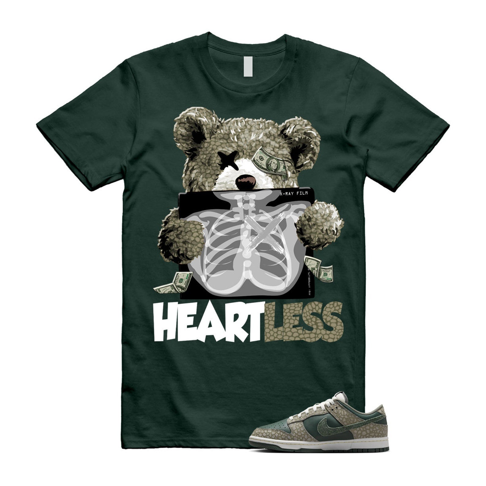 Dunk Urban Landscape 2.0 Low PRM Dark Stucco Vintage Green Summit White Alabaster T Shirt Match HEART T-Shirt, Sneaker Match Tee