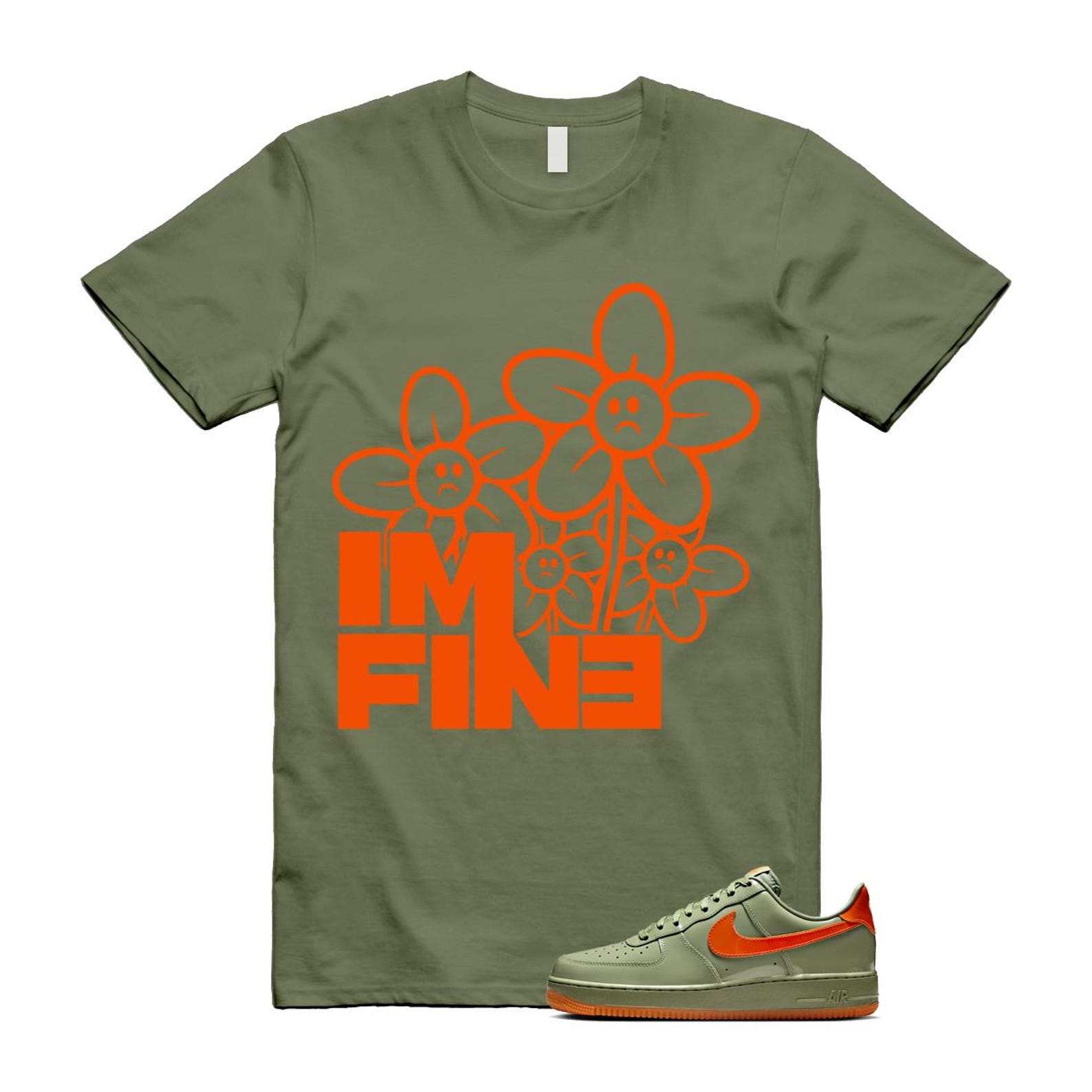 Air Force 1 Wet Putty 2.0 Low '07 Premium Oil Green Safety Orange T Shirt Match FINE T-Shirt, Sneaker Match Tee