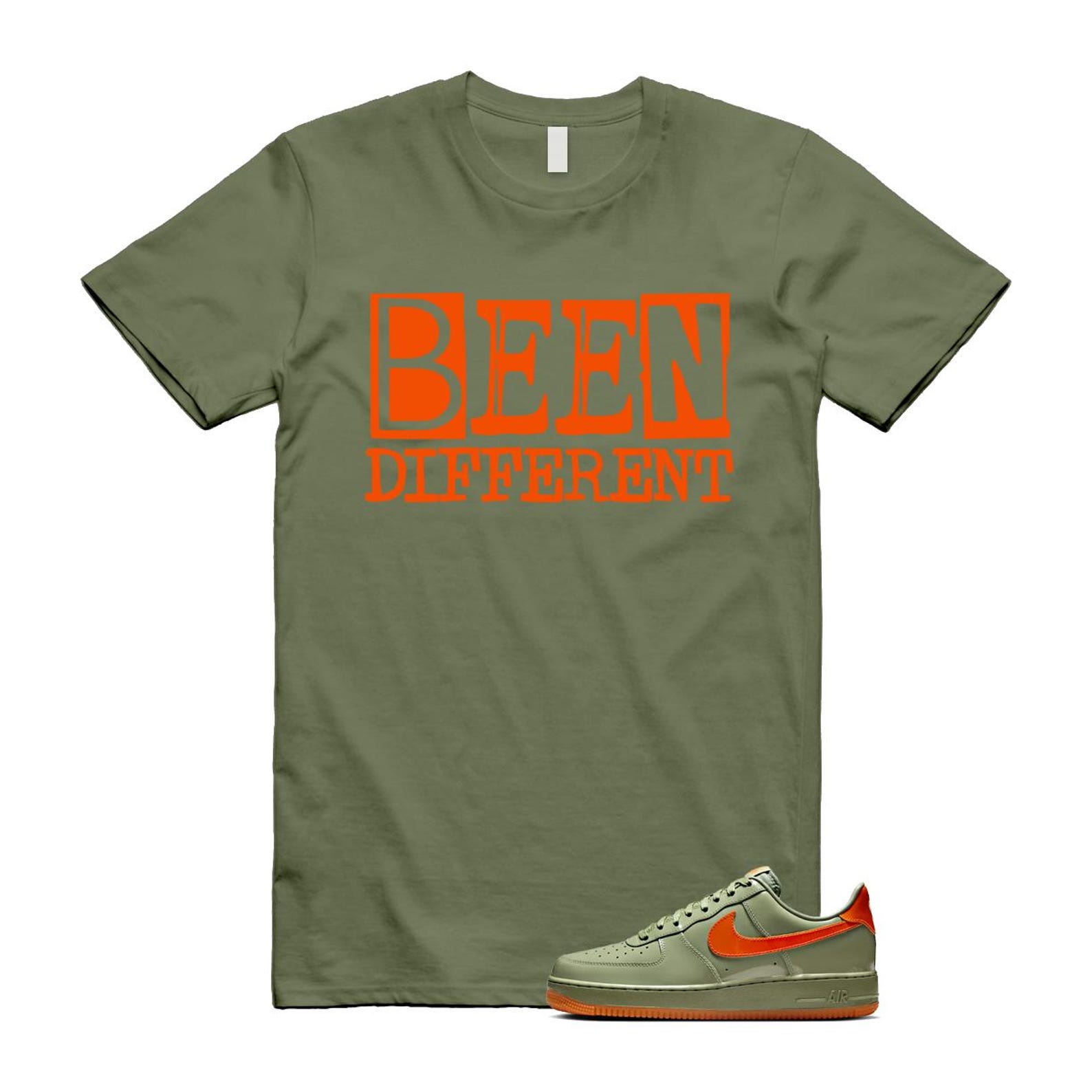 Air Force 1 Wet Putty 2.0 Low '07 Premium Oil Green Safety Orange T Shirt Match BEEN T-Shirt, Sneaker Match Tee