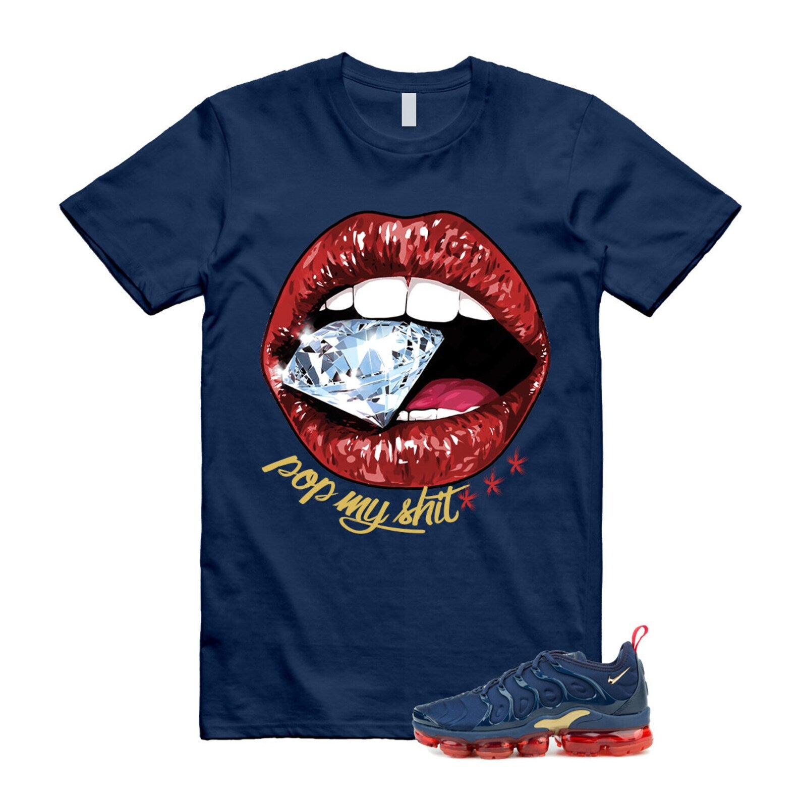 VaporMax Olympic Air Plus Midnight Navy Gold Black T Shirt Match POP T-Shirt, Sneaker Match Tee