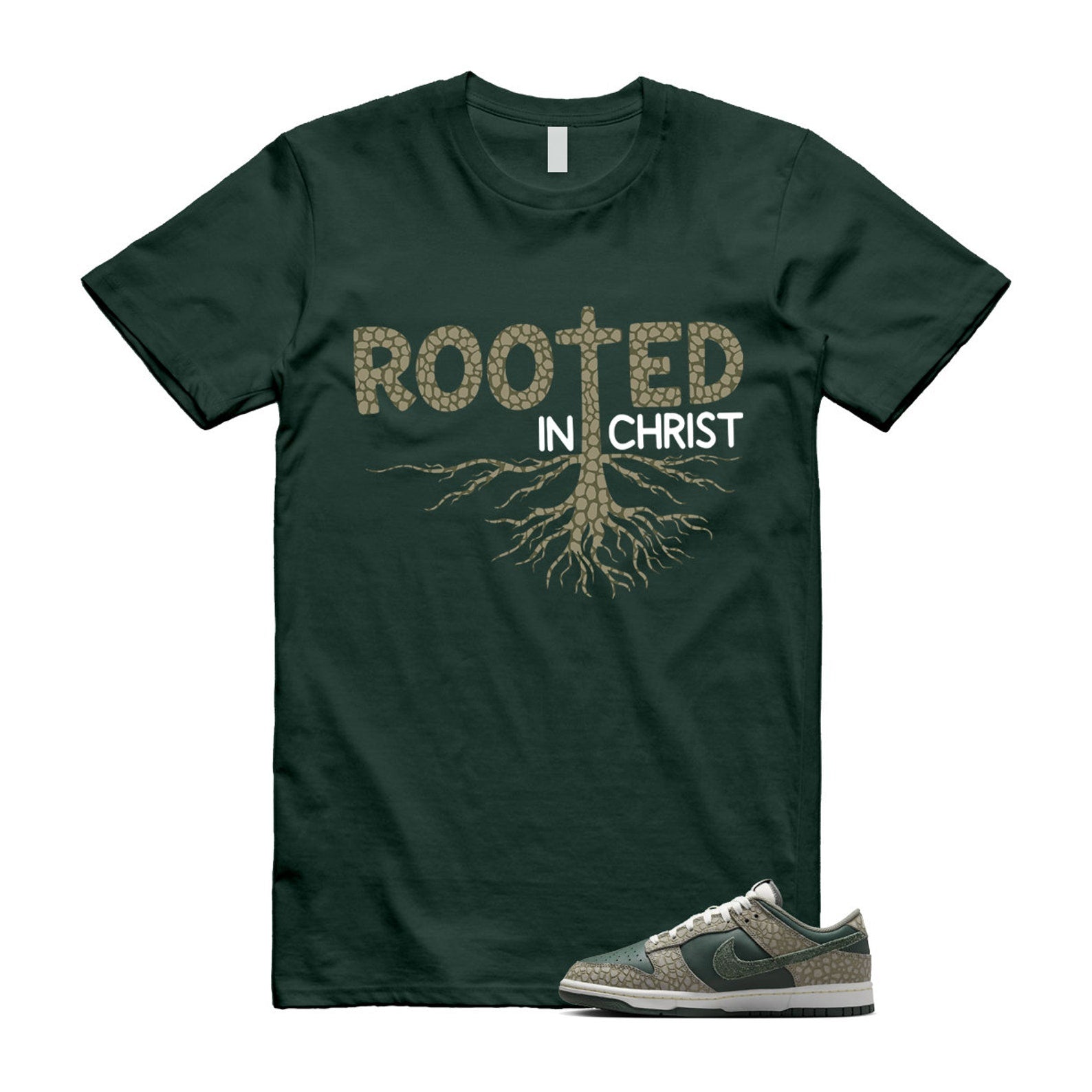 Dunk Urban Landscape 2.0 Low PRM Dark Stucco Vintage Green Summit White Alabaster T Shirt Match ROOTED T-Shirt, Sneaker Match Tee
