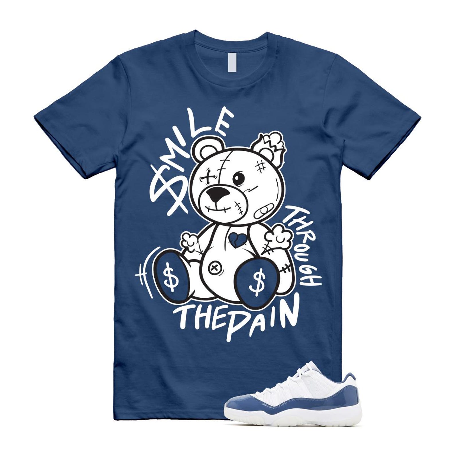 11 Diffused Blue White Midnight Navy Football Grey Retro Low T Shirt Match Smile Through The Pain T-Shirt, Sneaker Match Tee