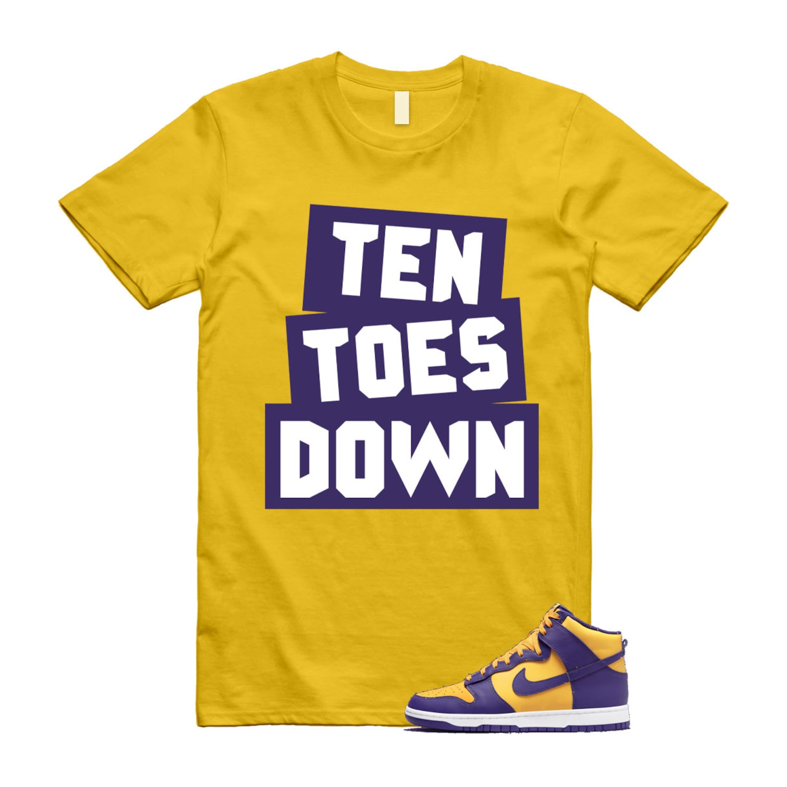Dunk Lakers University Gold Court Purple High White T Shirt Match TTD T-Shirt, Sneaker Match Tee