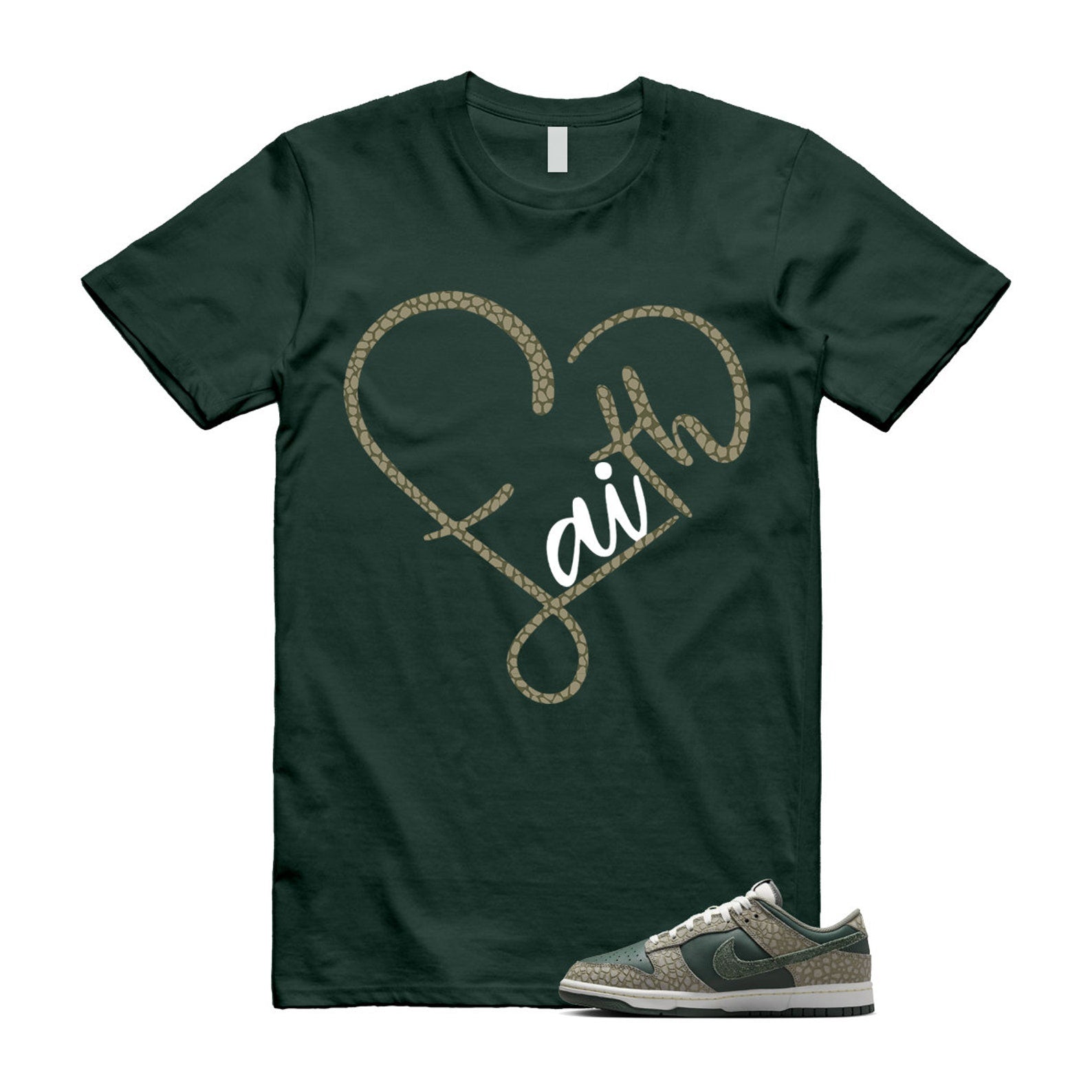 Dunk Urban Landscape 2.0 Low PRM Dark Stucco Vintage Green Summit White Alabaster T Shirt Match FAITH T-Shirt, Sneaker Match Tee