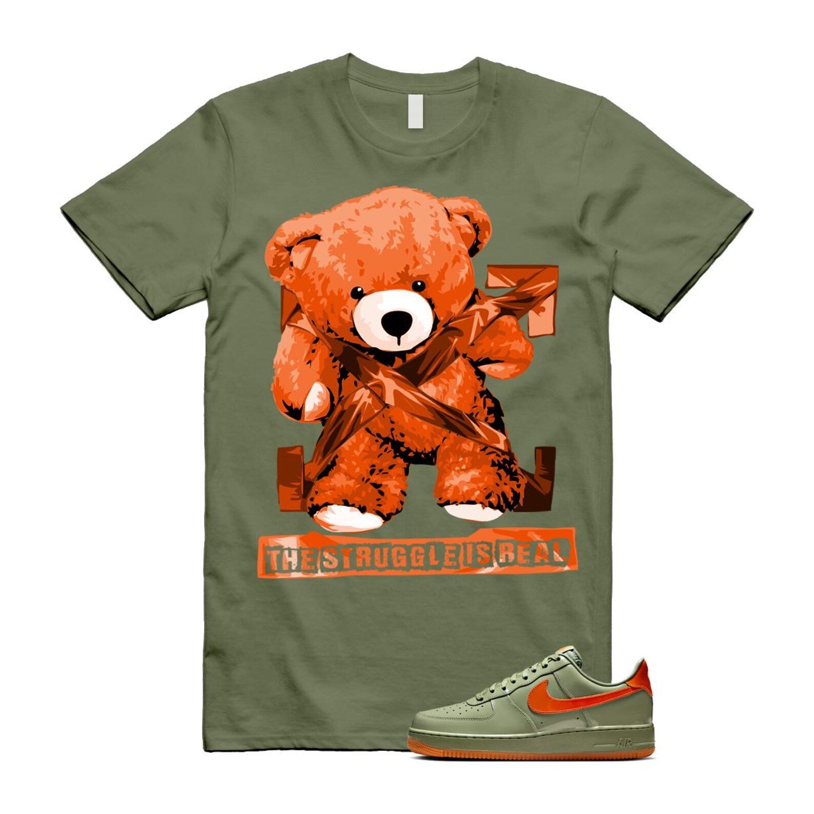 Air Force 1 Wet Putty 2.0 Low '07 Premium Oil Green Safety Orange T Shirt Match STRUG T-Shirt, Sneaker Match Tee