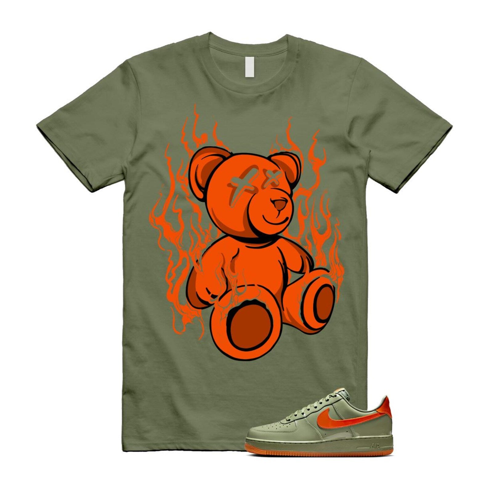 Air Force 1 Wet Putty 2.0 Low '07 Premium Oil Green Safety Orange T Shirt Match LIT T-Shirt, Sneaker Match Tee
