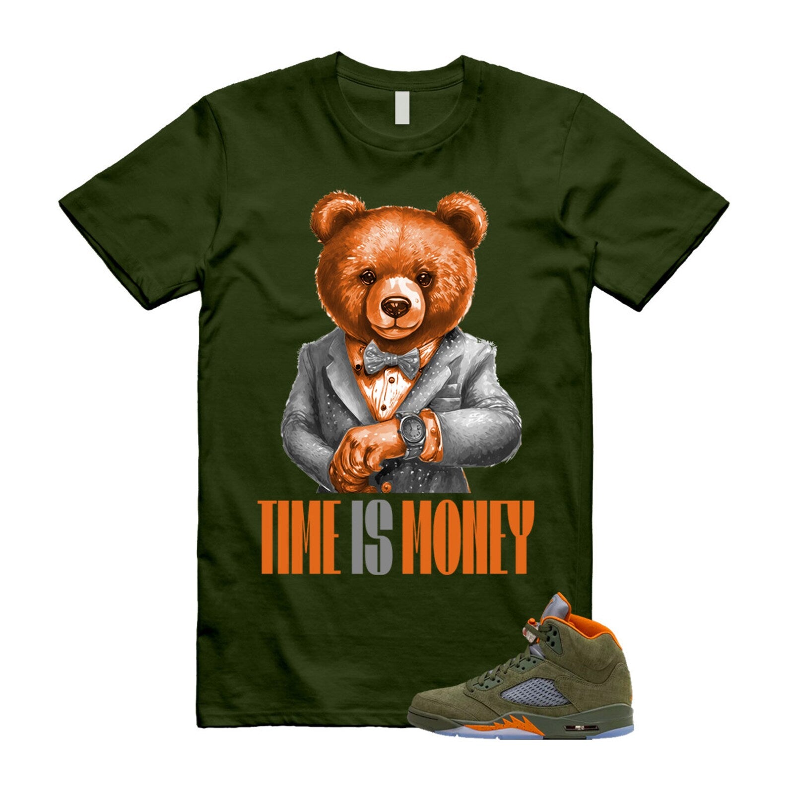 5 Olive Army Solar Orange Black Retro T Shirt Match TIM T-Shirt, Sneaker Match Tee