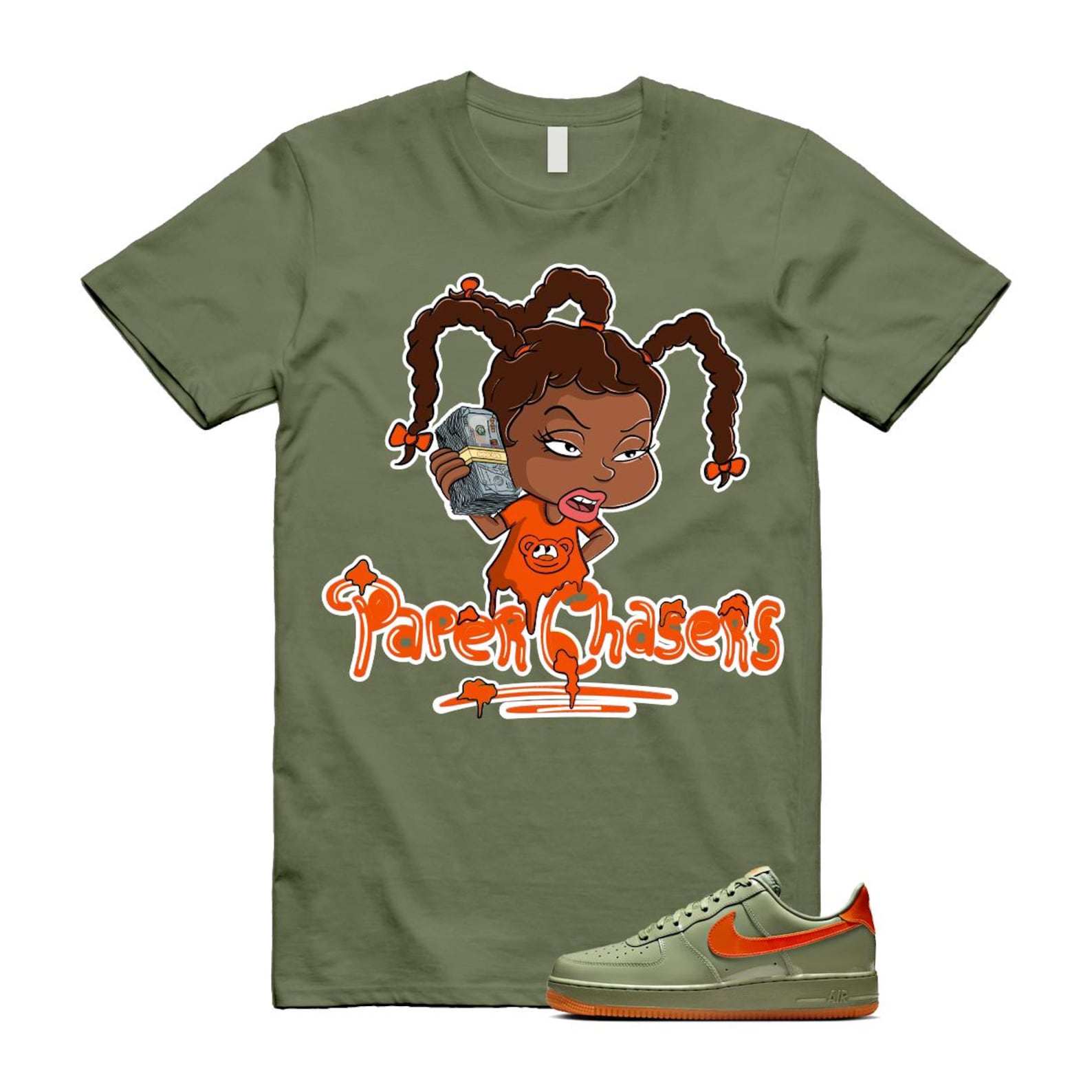Air Force 1 Wet Putty 2.0 Low '07 Premium Oil Green Safety Orange T Shirt Match PC T-Shirt, Sneaker Match Tee