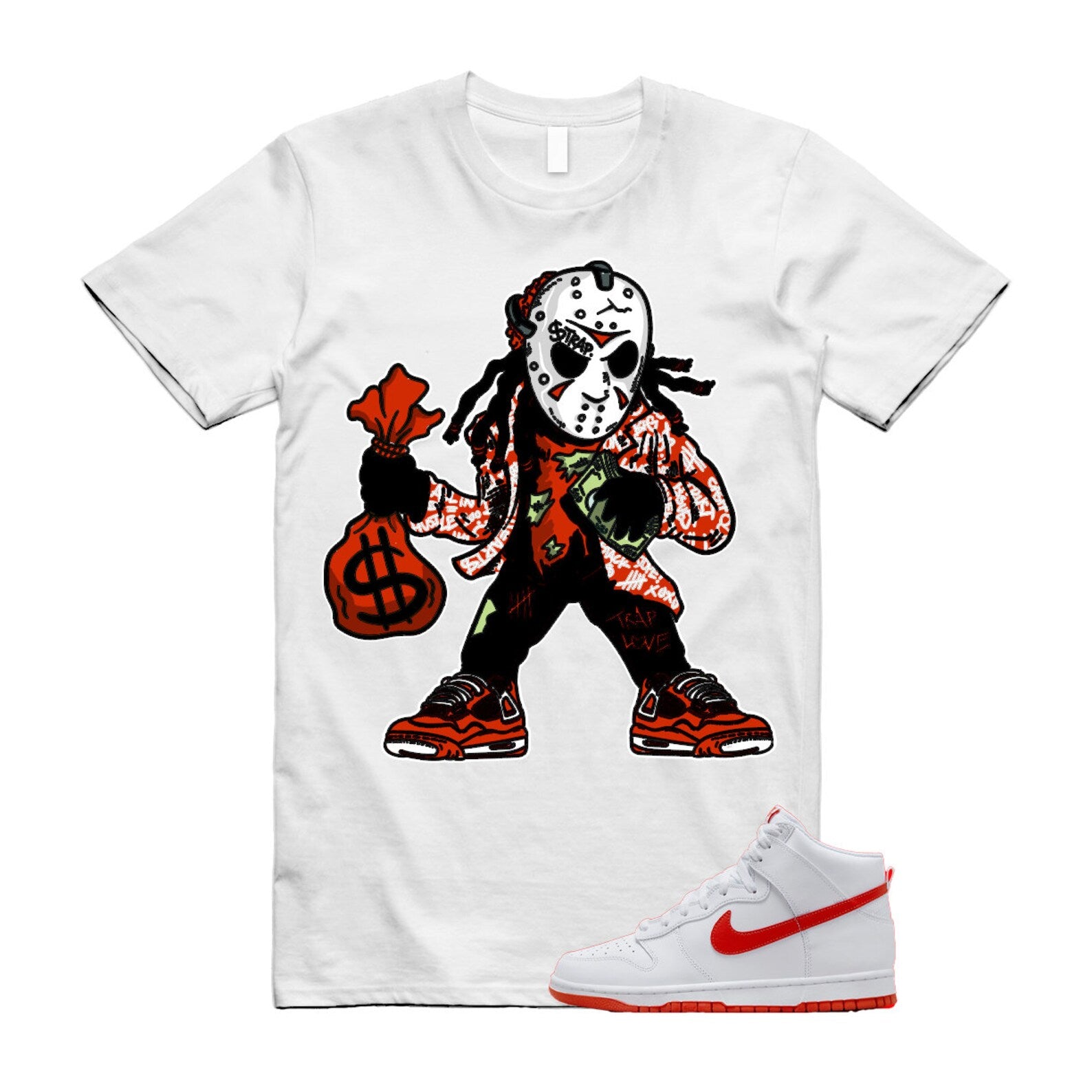 JASON T Shirt to match N Dunk High Low Picante Red White T-Shirt, Sneaker Match Tee