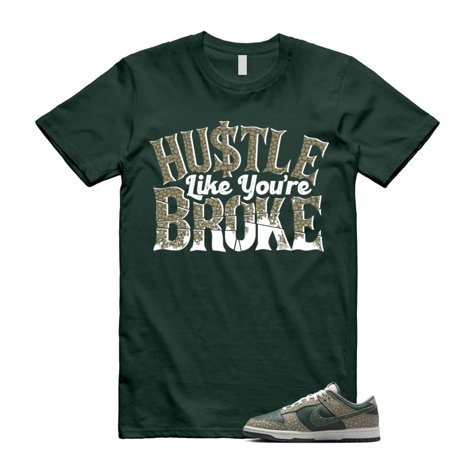 Dunk Urban Landscape 2.0 Low PRM Dark Stucco Vintage Green Summit White Alabaster T Shirt Match BROKE T-Shirt, Sneaker Match Tee