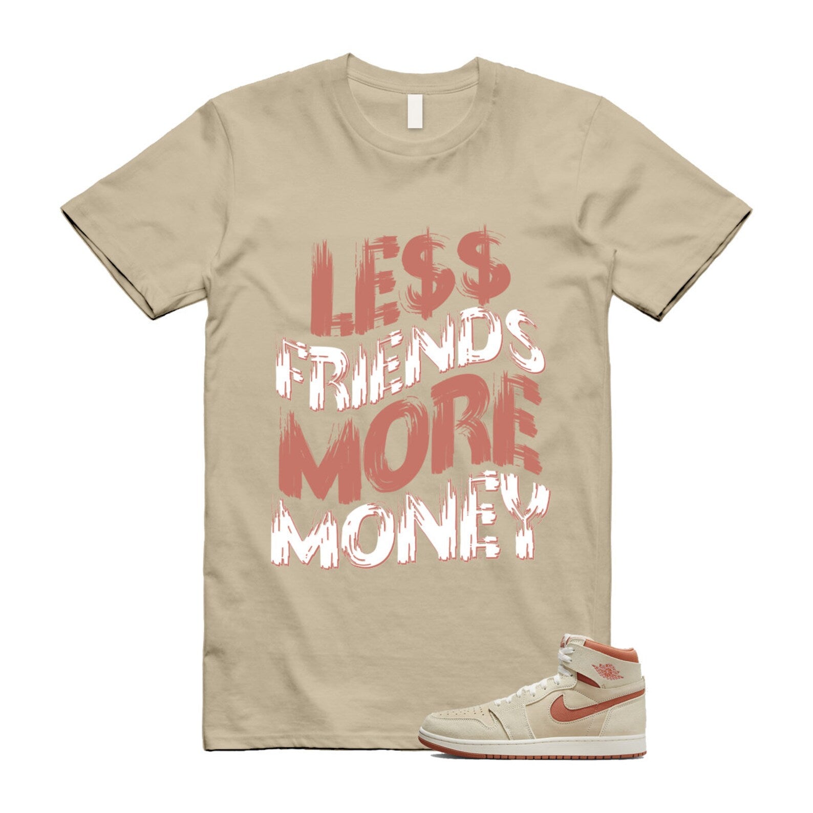 1 Terra Burnt Sunrise Zoom CMFT 2 High Air Sail Blush Tan White T Shirt Match LF T-Shirt, Sneaker Match Tee