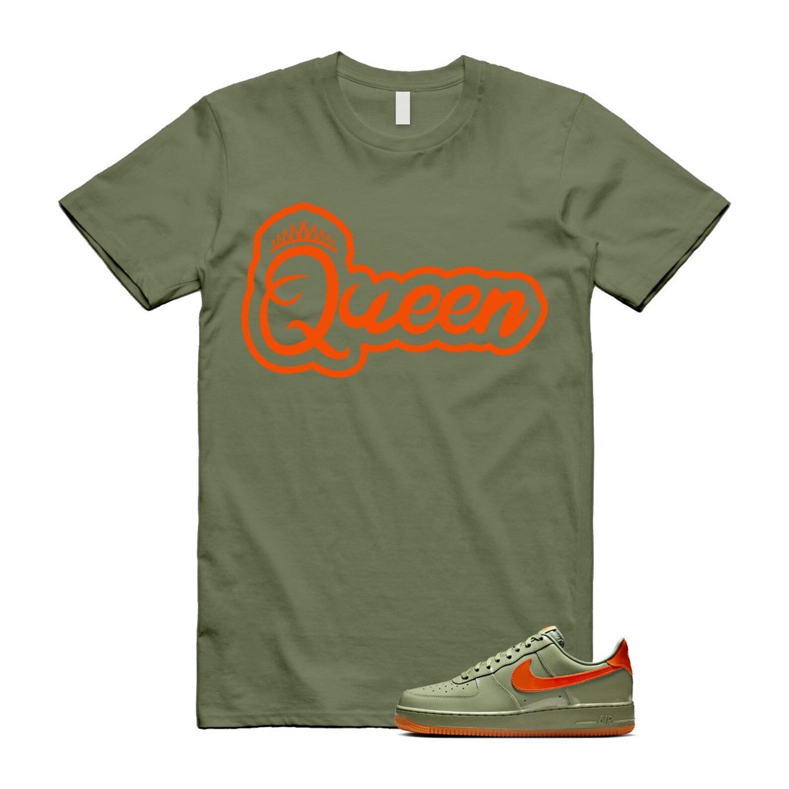 Air Force 1 Wet Putty 2.0 Low '07 Premium Oil Green Safety Orange T Shirt Match Q2 T-Shirt, Sneaker Match Tee