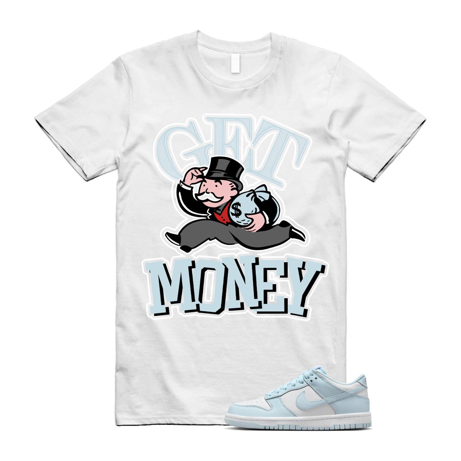 Dunk White Glacier Blue Low GS T Shirt Match GM T-Shirt, Sneaker Match Tee