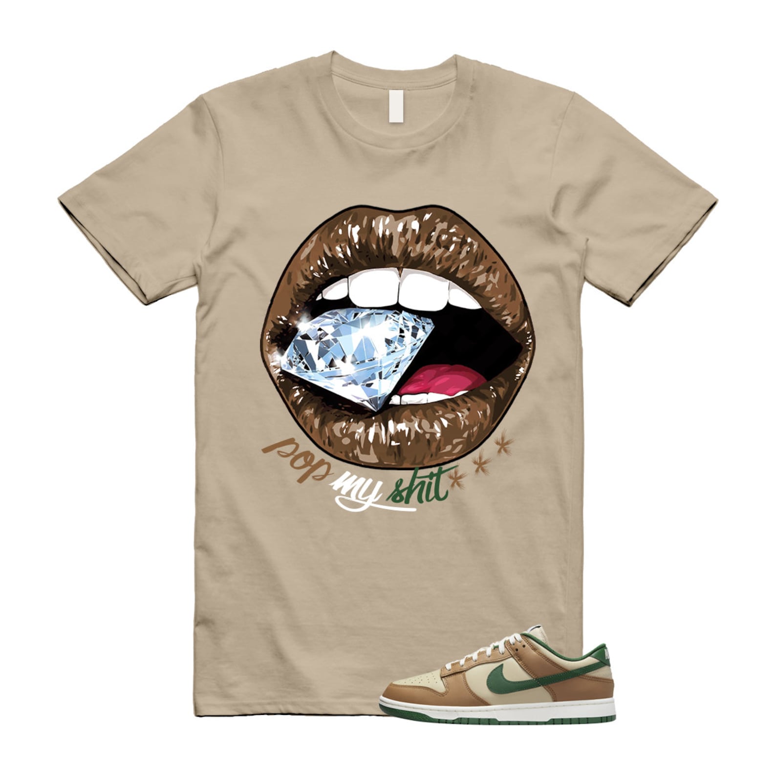 Dunk Tan Retro Rattan Gorge Green Sail Dark Driftwood Low T Shirt Match POP T-Shirt, Sneaker Match Tee