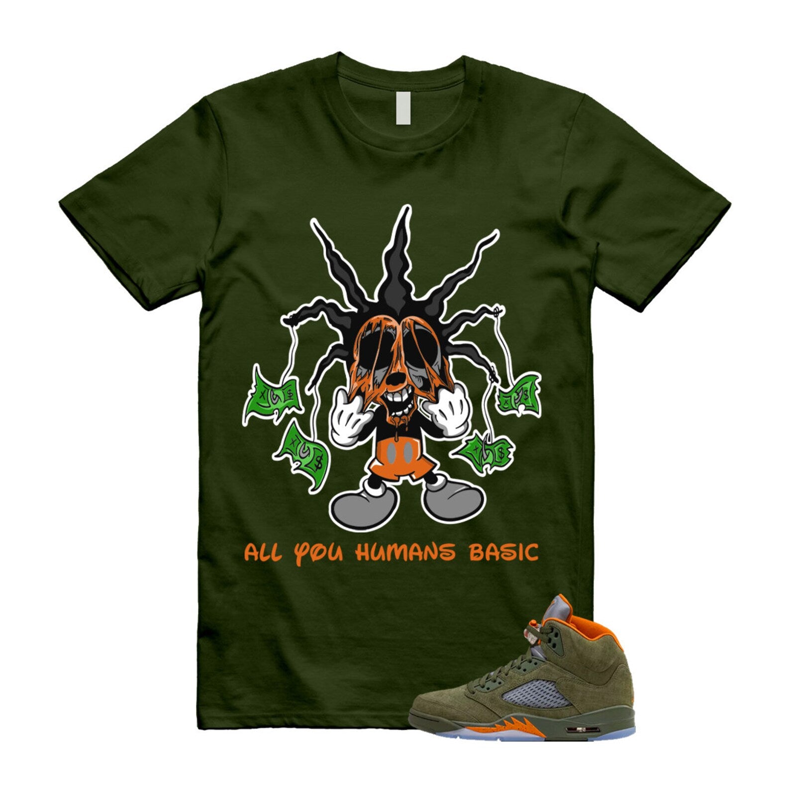 5 Olive Army Solar Orange Black Retro T Shirt Match HOOK T-Shirt, Sneaker Match Tee