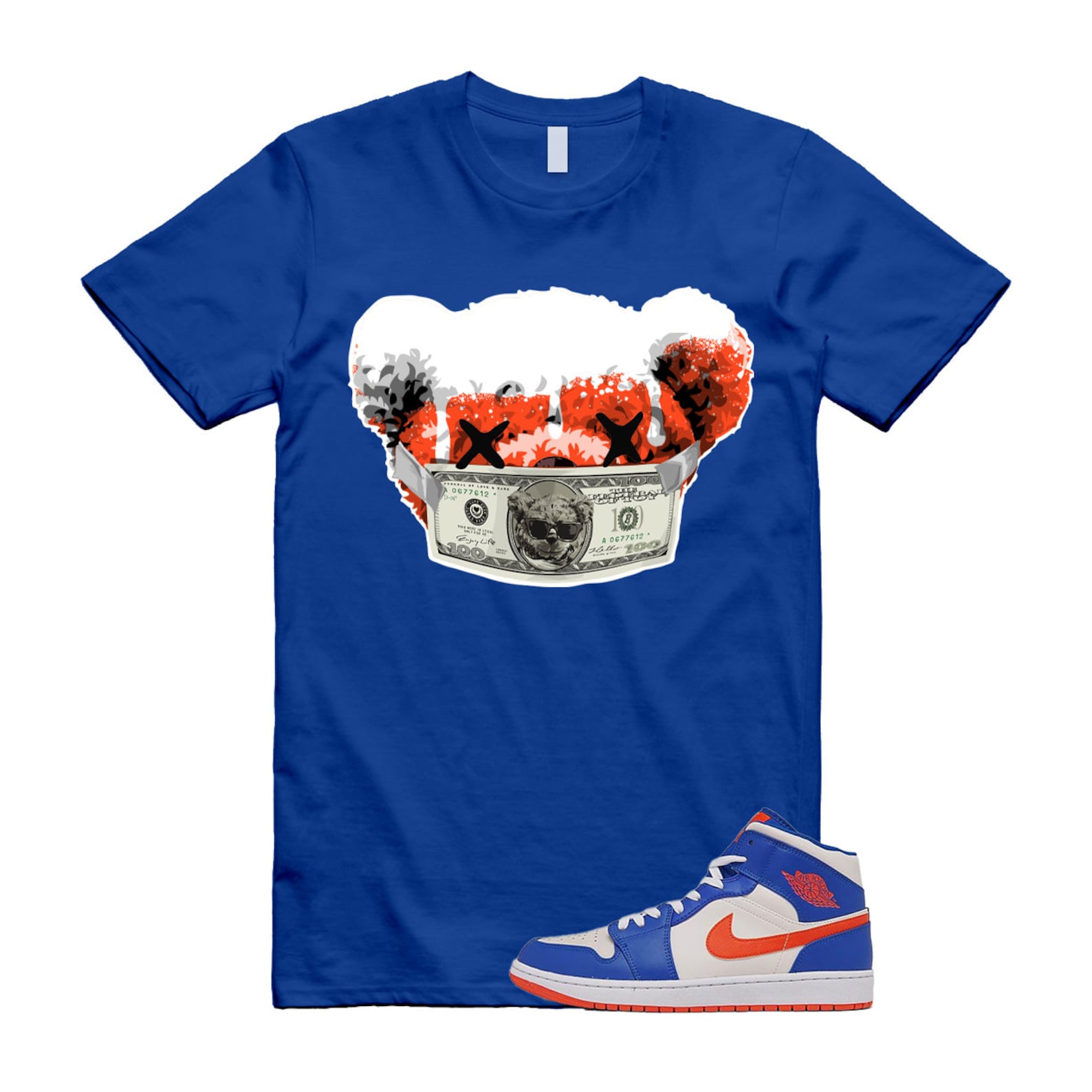 SIL T Shirt to match Air 1 Mid Knicks Sail Game Royal Rush Orange Phantom White ,FD1029-400 T-Shirt, Sneaker Match Tee