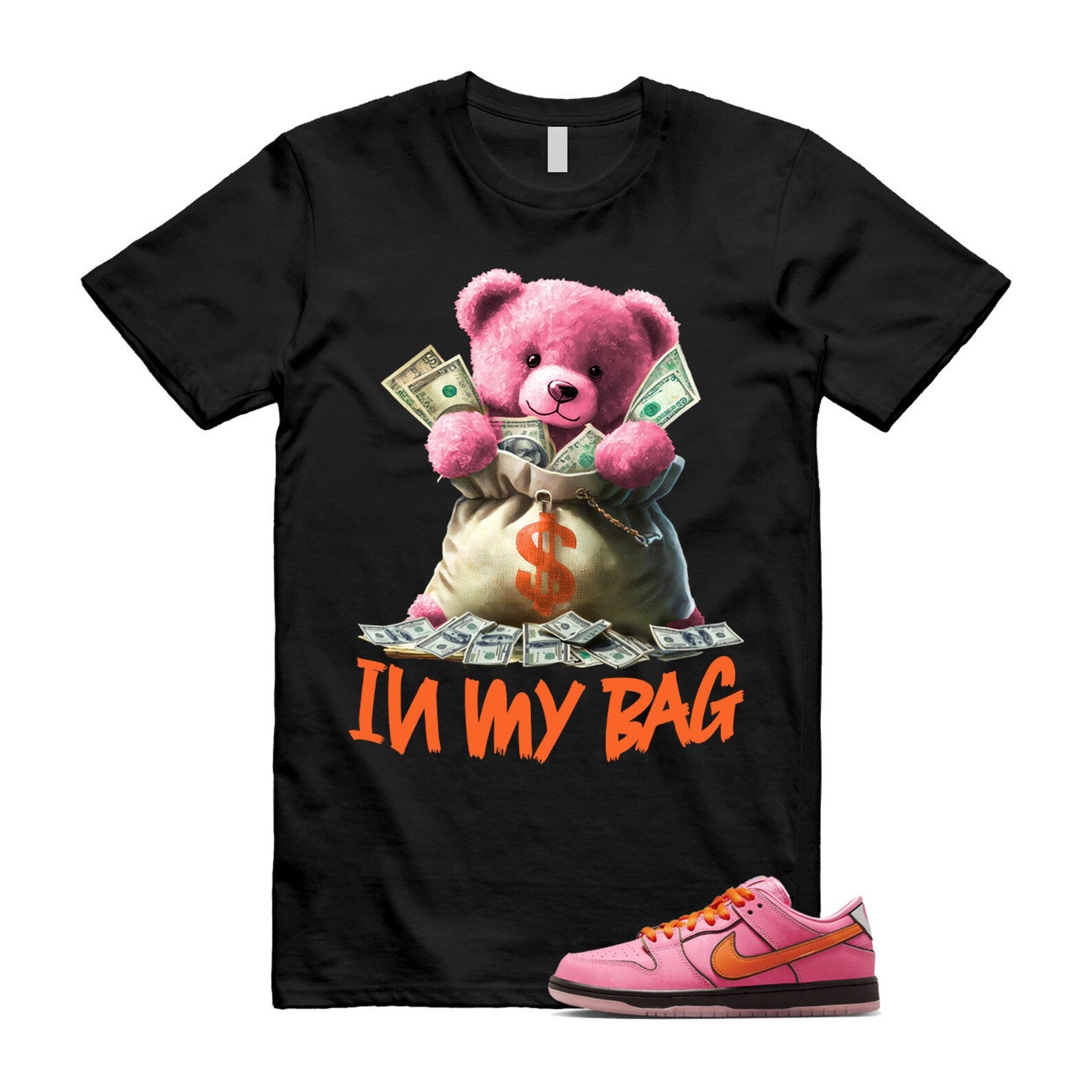 Dunk Blossom The Power Girls Lotus Pink Digital Medium Soft Black T Shirt Match BAG ,FD2631-600 T-Shirt, Sneaker Match Tee