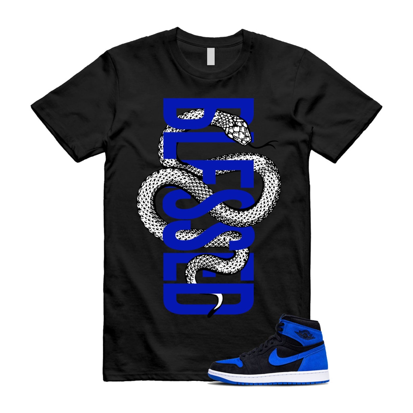 Royal Reimagined 1 Blue White Black T Shirt Match SNAKEBLS ,DZ5485-042 T-Shirt, Sneaker Match Tee
