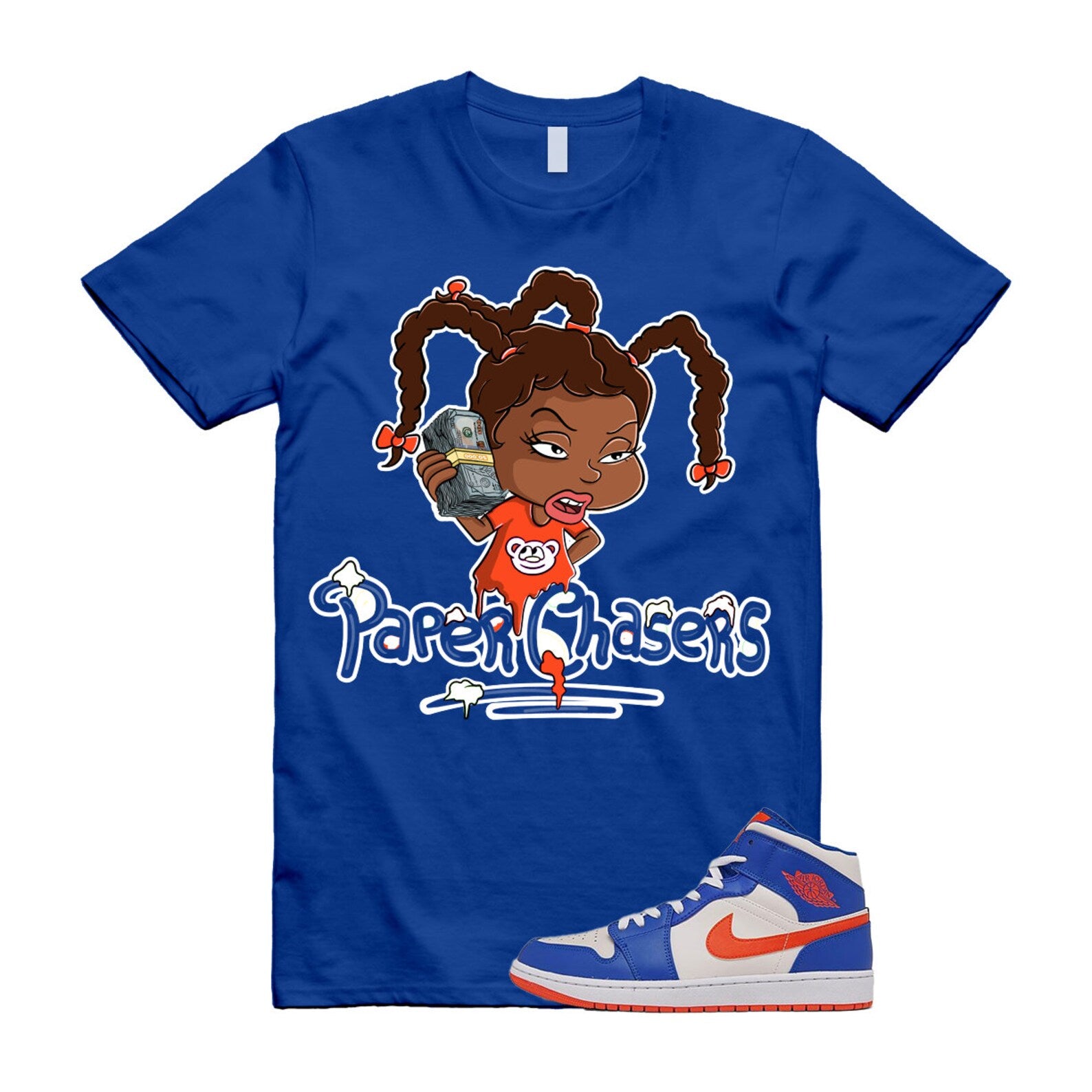 PC T Shirt to match Air 1 Mid Knicks Sail Game Royal Rush Orange Phantom White ,FD1029-400 T-Shirt, Sneaker Match Tee