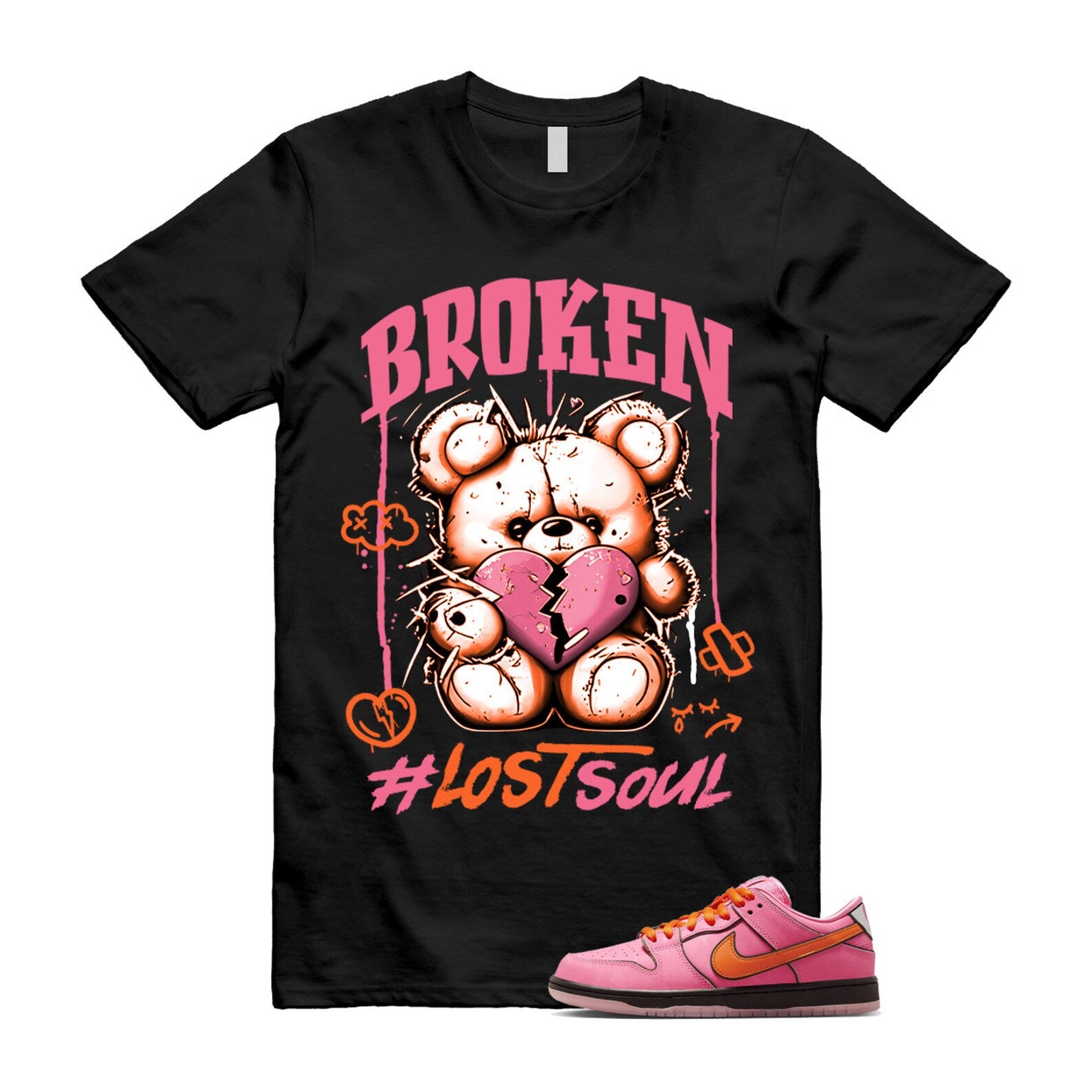 Dunk Blossom The Power Girls Lotus Pink Digital Medium Soft Black T Shirt Match BRLS ,FD2631-600 T-Shirt, Sneaker Match Tee