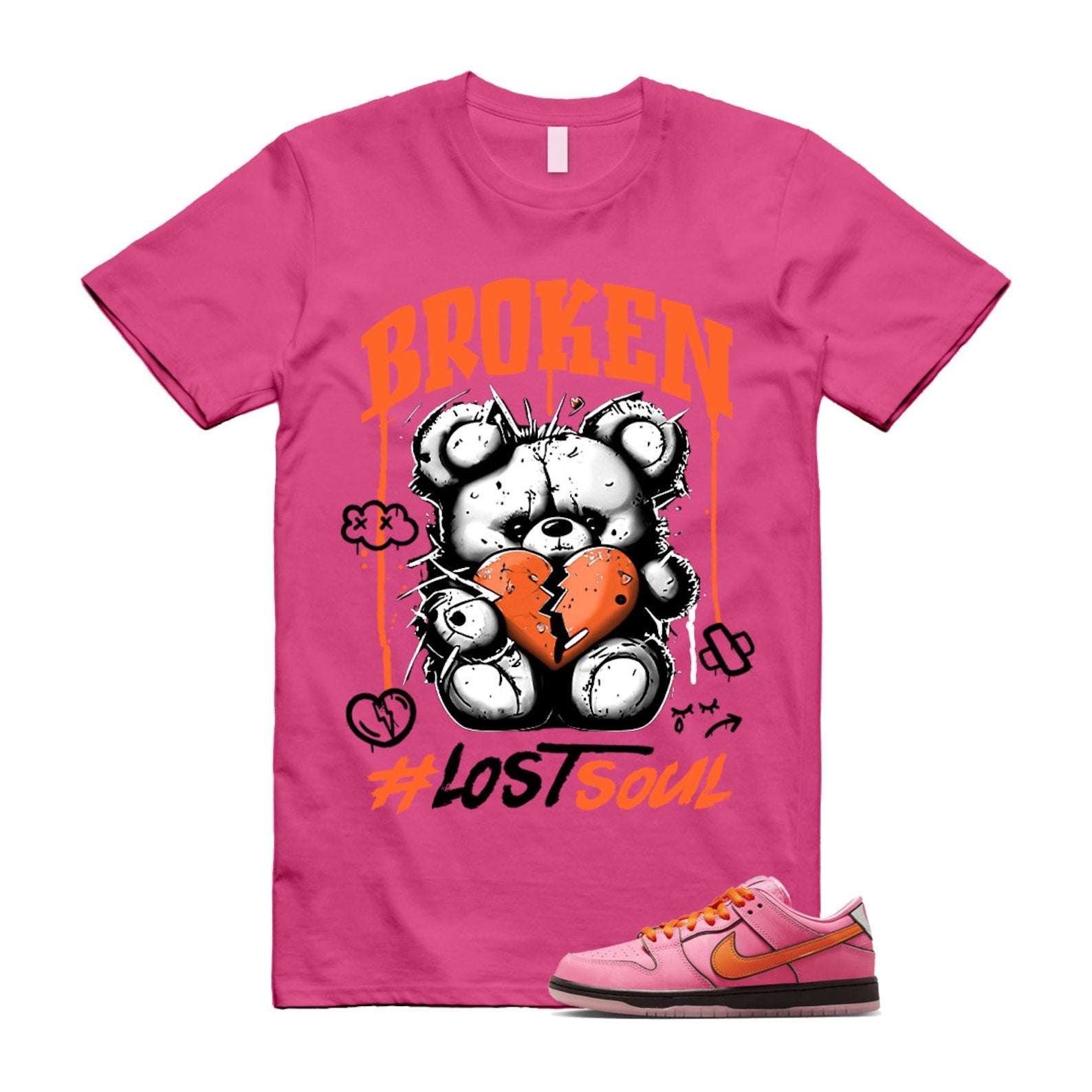 Dunk Blossom The Power Girls Lotus Pink Digital Medium Soft Black T Shirt Match BRLS ,FD2631-600 T-Shirt, Sneaker Match Tee